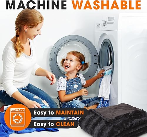 Miniatura 8 de Cheer Collection Manta de piel sintética, lujosas mantas esponjosas para sofá y cama, lavable a máquina, 86 x 86 pulgadas, color negro