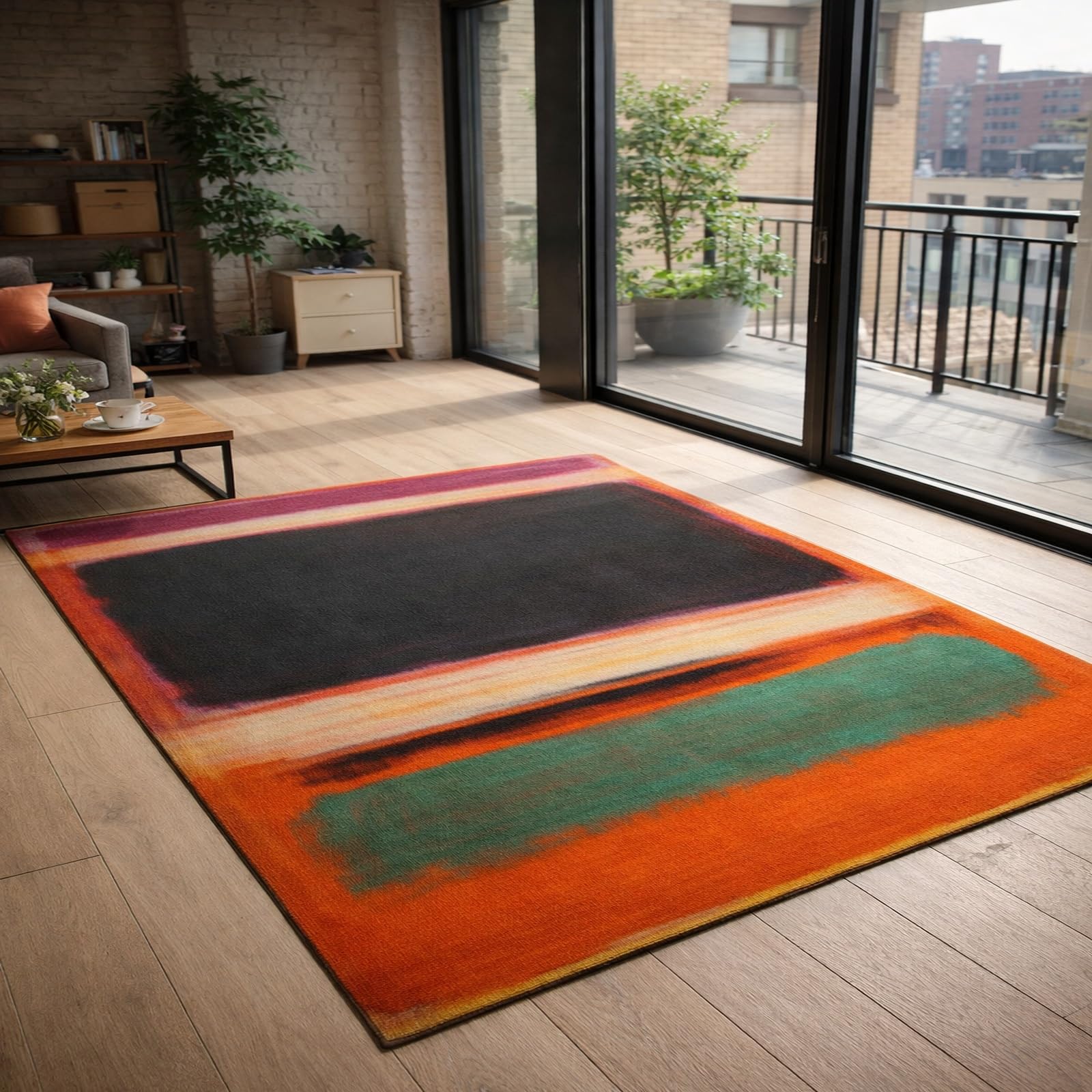 Tapis d'entree interieur abstrait orange pour sublimer la cuisine et le salon