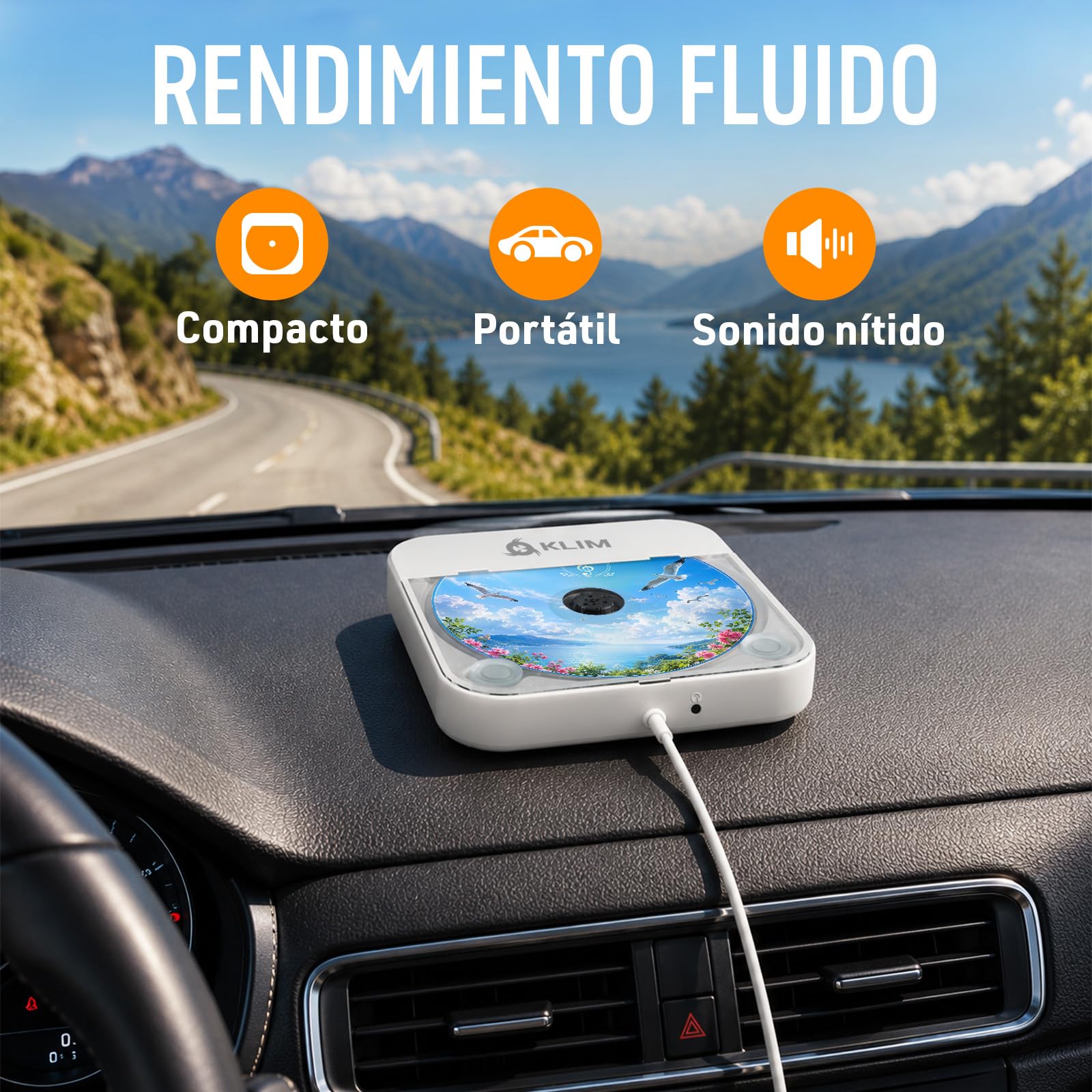 KLIM Reproductor de CD para Coche – Reproductor de CD Externo USB Portátil, Antichoque, Plug & Play, AUX y USB, Mando a Distancia, Compatible con la Mayoría de Vehículos y Portátiles