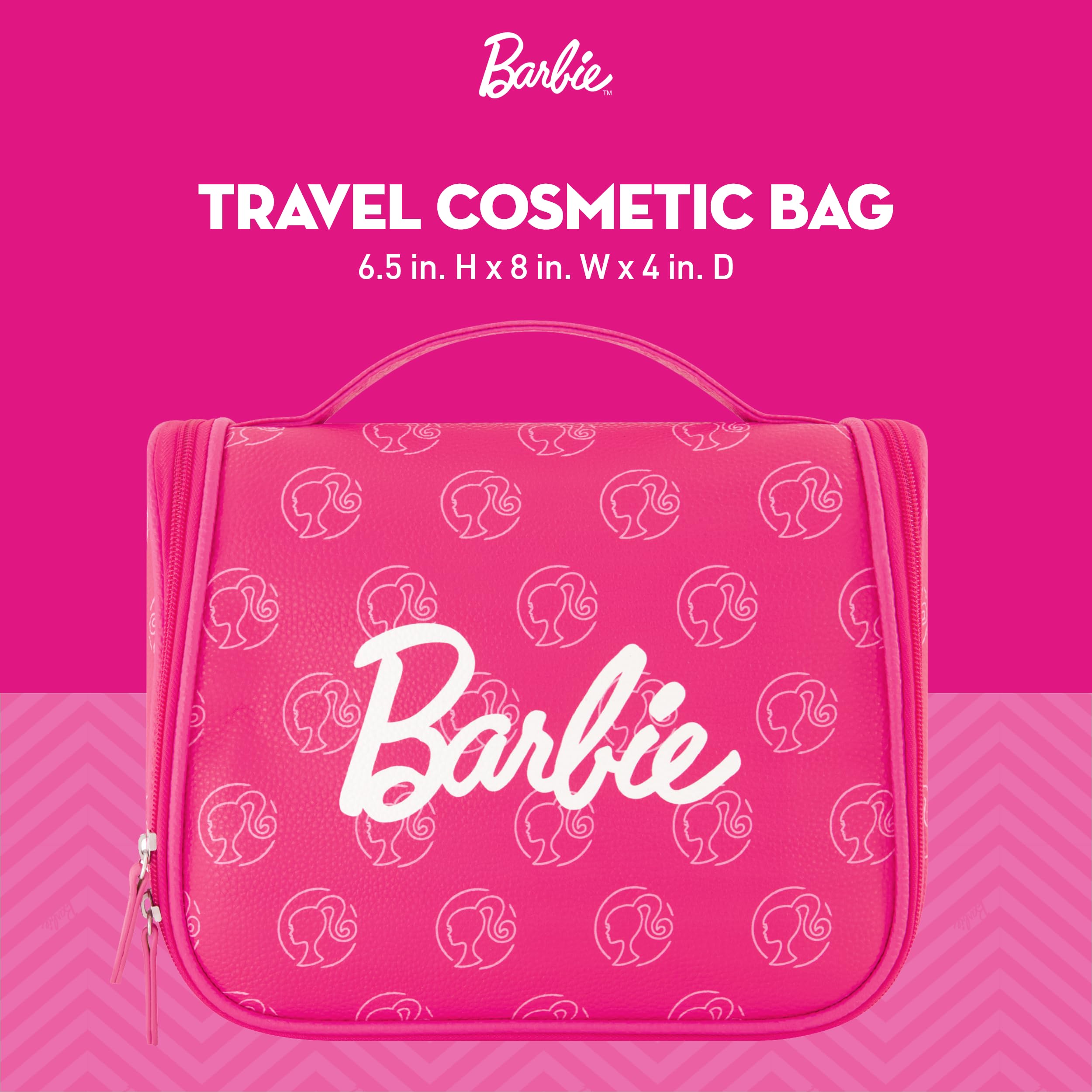 Concept One Barbie Make-up-Tasche für Damen, kleine Reise-Kosmetiktasche, Reißverschluss, Organizer mit Logo, Rosa