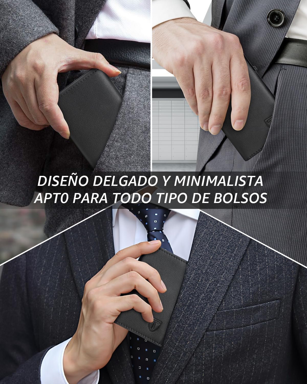 TEEHON Cartera Hombre de Cuero con Cierre Magnético, Tarjetero con Bloqueo RFID, Cartera Tarjetero Hombre pequeño para Crédito, Billetes y Monedas con Caja de Regalo, Negro
