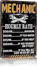 Bestylez Mechanic Gifts for Men Dad&Husband Funny Mechanic Sign Mechanic Hourly Rate Reproduction Vintage Metal Sign for Man Cave, Cars, Workshop or Garage Wall Decor 12x8 Inch (3028)