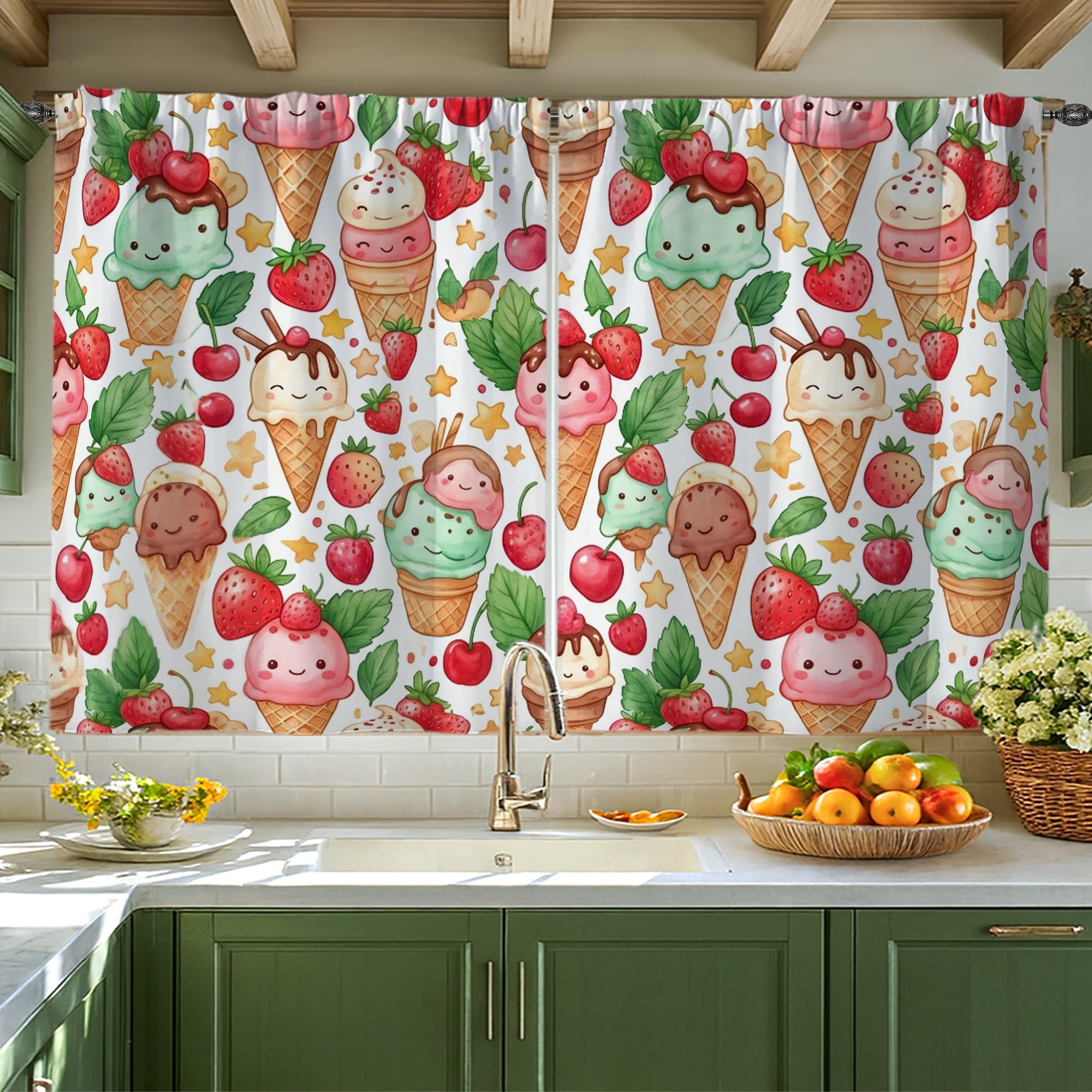 Rideaux de cuisine menthe et fraise pour habiller vos fenêtres d'été