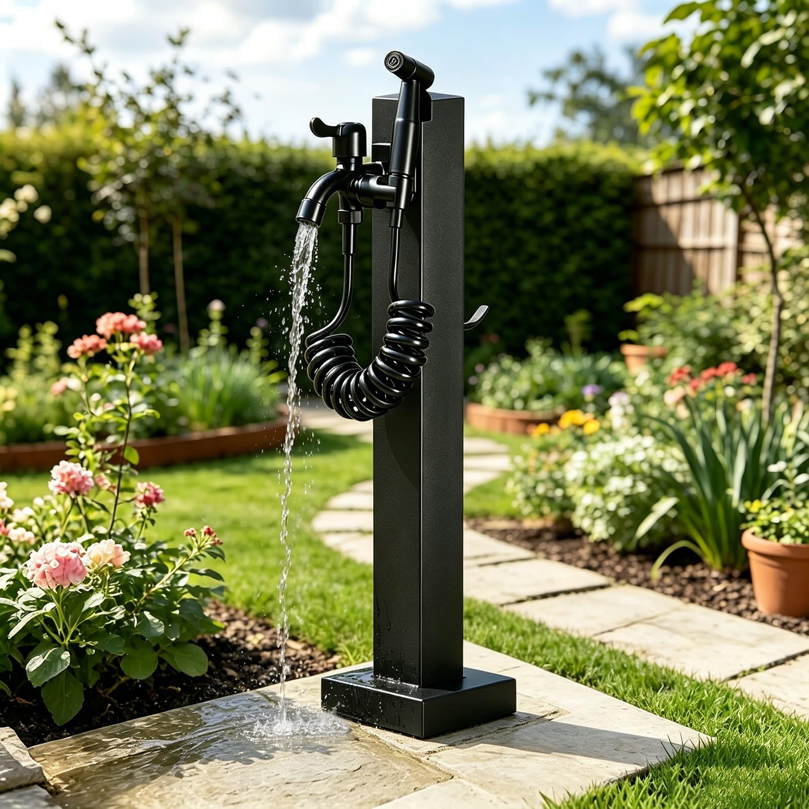 Lonmrrton C Outdoor Garden Faucet Stainless Steel Water Olumn, Freestanding Yard Hydrant Water Feature Fountain Water Dispenser For Patio Deck Villa Ourtyard Lawn(,Height: 95Cm/37.4In)