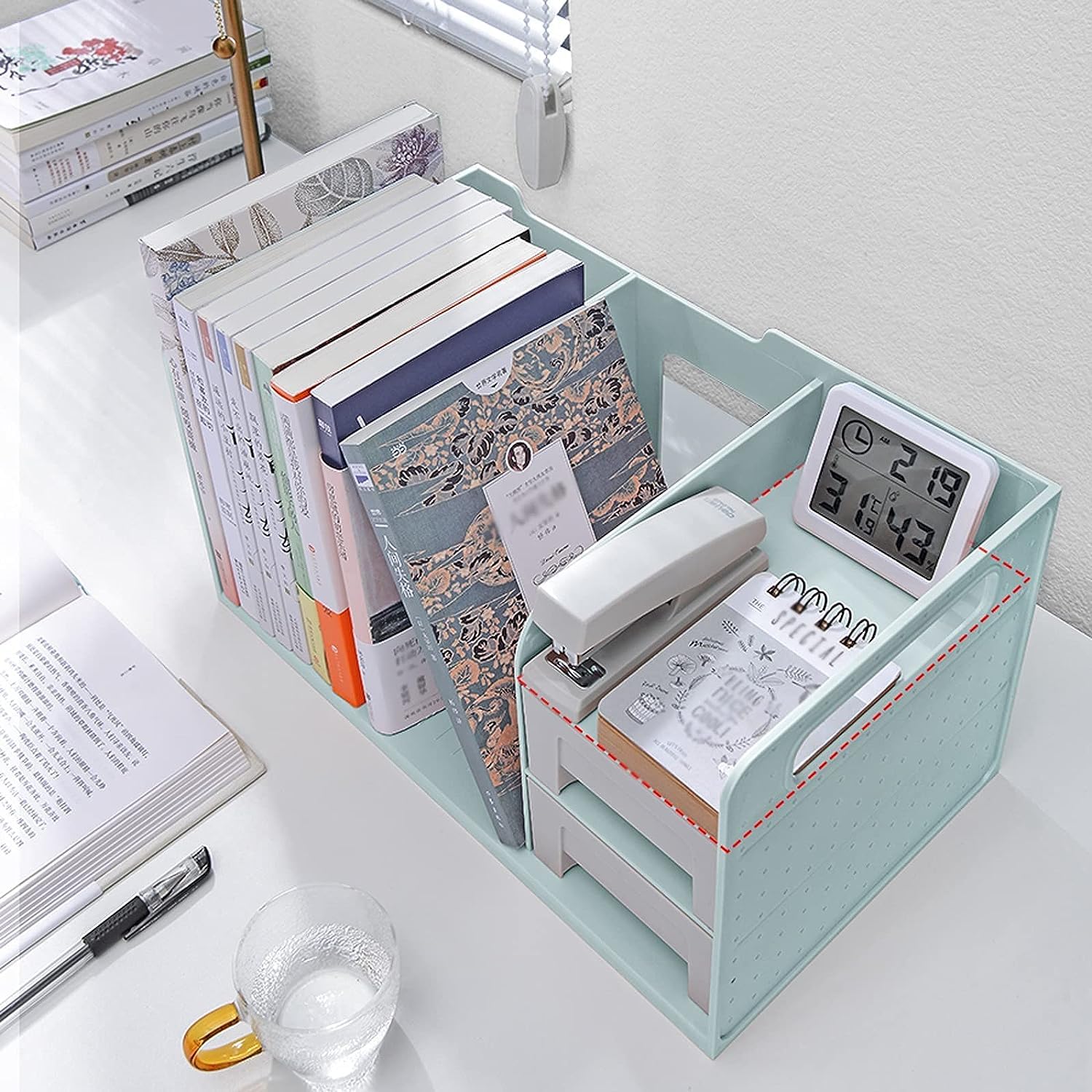 Scaffale per libri, organizer da ufficio, struttura sinistra e destra, design ordinato, grande capacità, accesso rapido agli oggetti, organizer da scrivania per riporre i tuoi documenti