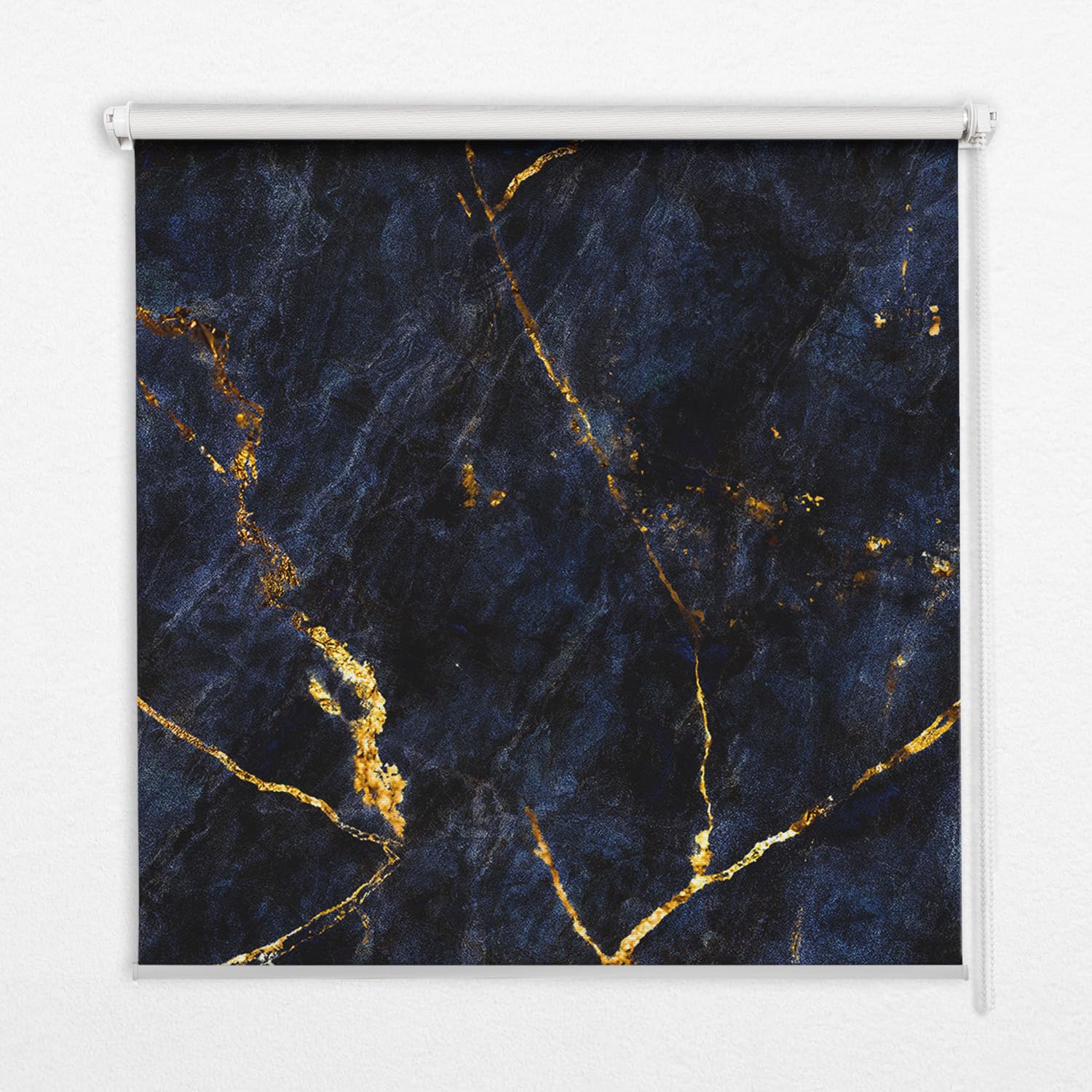 Store enrouleur perméable sans perçage Tulup 50x50 cm intérieur marbre bleu marine banne