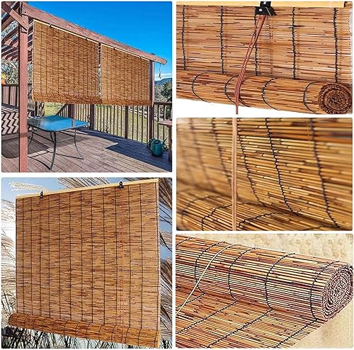 Miniatura 2 de Persianas enrollables para exteriores, de bambú retro, sin cordón, con elevador, protección solar, protección de privacidad, fácil instalación,
