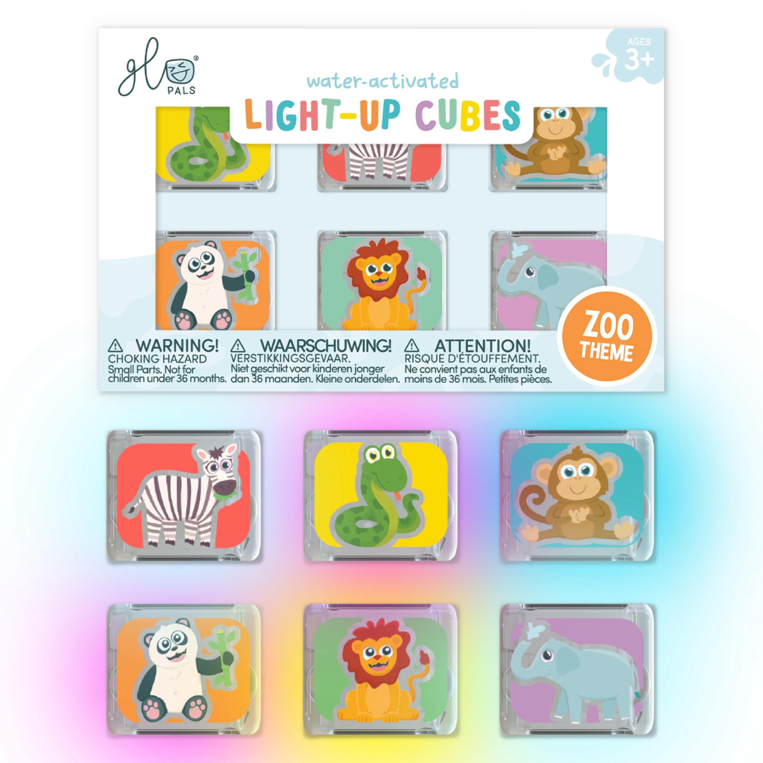 Glo Pals Water-Activated Light-Up Cubes for Bathtime and Sensory Play - Includes 6 Reusable Light-Up Cubes - Sensory Toys and Glowing Bath Cube for