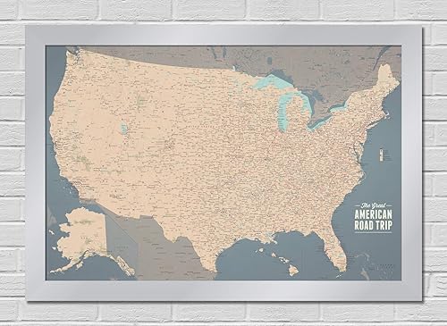 Vista 19 de Best Maps Ever USA Road Trip & Travel Highway Tracing Map 24x36 - Póster azul