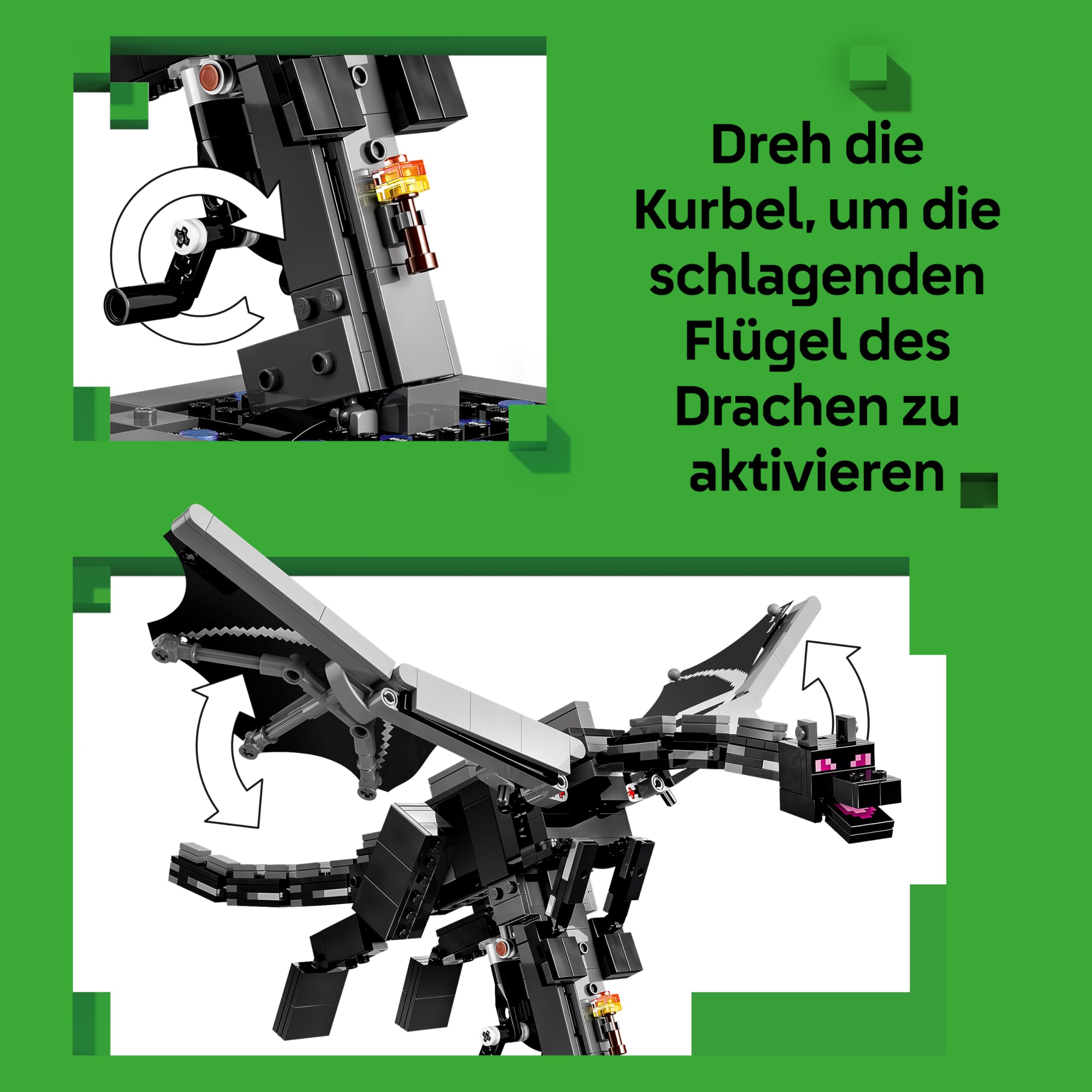LEGO Minecraft Der Enderdrache - Interaktives Spielzeug mit schlagenden Flügeln und Exit Portal-Ständer als Zimmerdeko für Kinder - Gaming-Geschenk für Jungen, Mädchen und Fans ab 10 Jahren - 21595