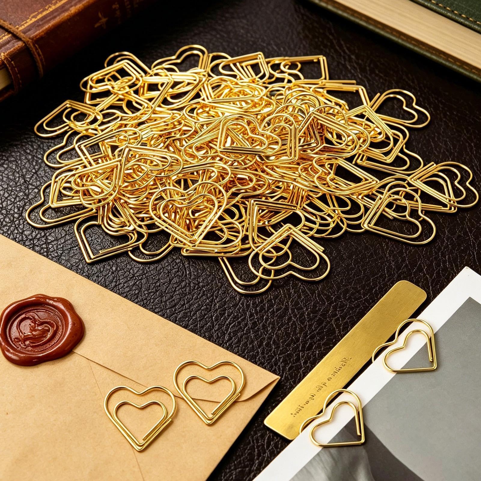 Graffette,100 Pezzi Mini Graffette Dorate a Cuore per Agenda e Raccoglitore, per matrimonio - per Inviti Matrimonio Scuola Ufficio Casa Fai da Te Scrapbooking