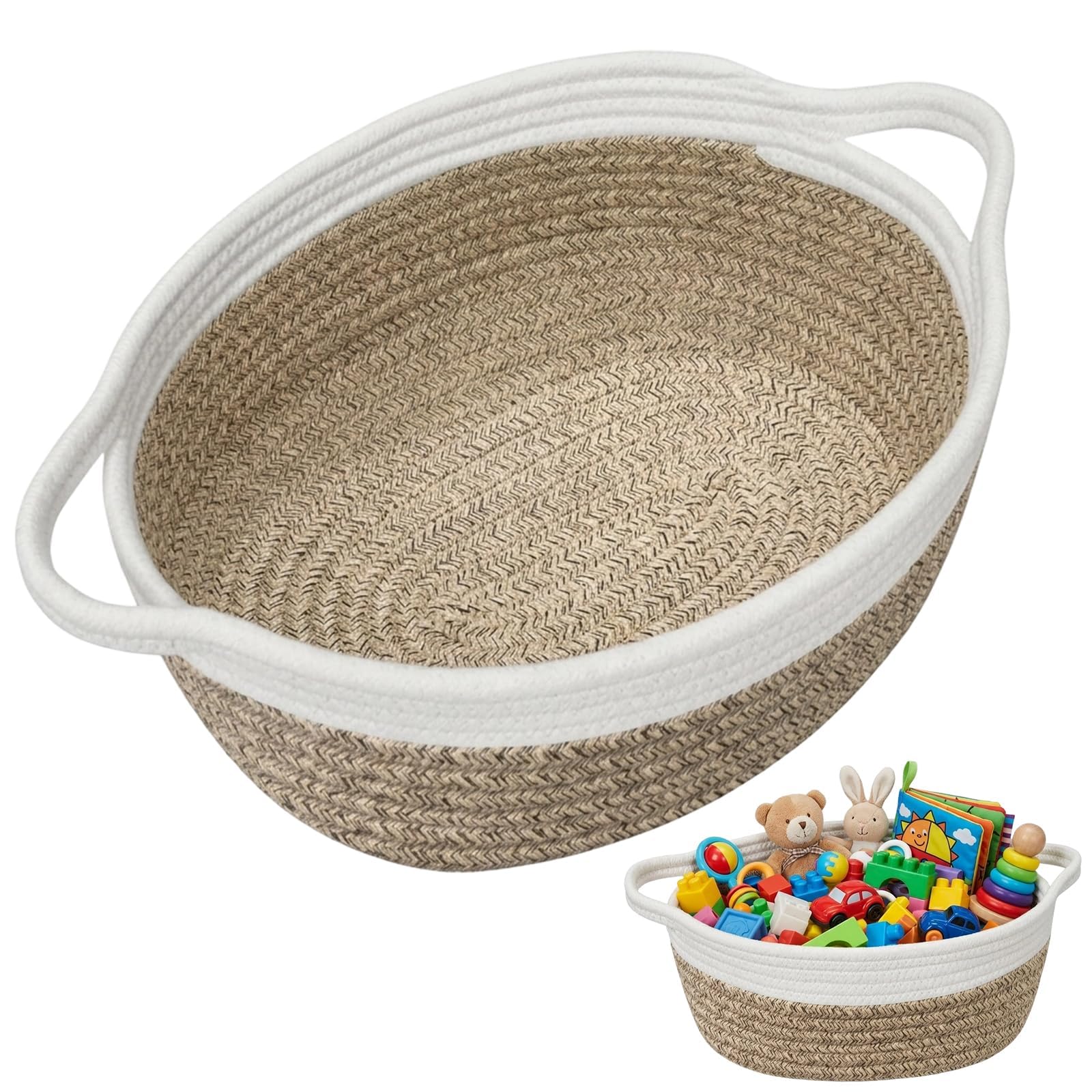 Storage Baskets, Woven Basket with Handle, Cotton Rope Gift Baskets Empty, Decorative Storage, Multi-Room Home Organizer for Blankets, Pet Toys, Books, Shoes