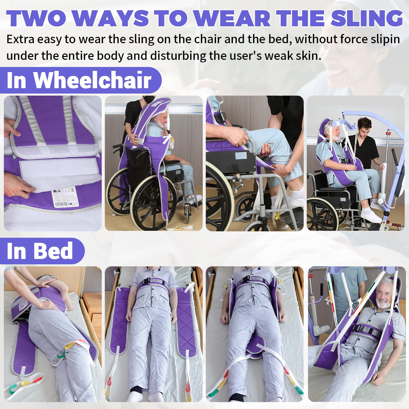 EZ Assistive Cintura di sollevamento paziente – Cintura di sollevamento per anziani/disabili per il bagno o la toilette, portata 227 kg (viola senza poggiatesta, media)