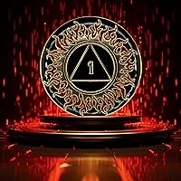 Vista 6 de Moneda de sobriedad de 1 año Flames AA Chip Medallion Recovery Gift Aniversario Token con Alcohólicos Anónimos Afirmación de promesa de décimo paso