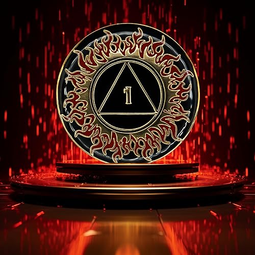 Miniatura 6 de Moneda de sobriedad de 1 año  Flames AA Chip Medallion Recovery Gift Aniversario Token con Alcohólicos Anónimos Afirmación de promesa de décimo paso