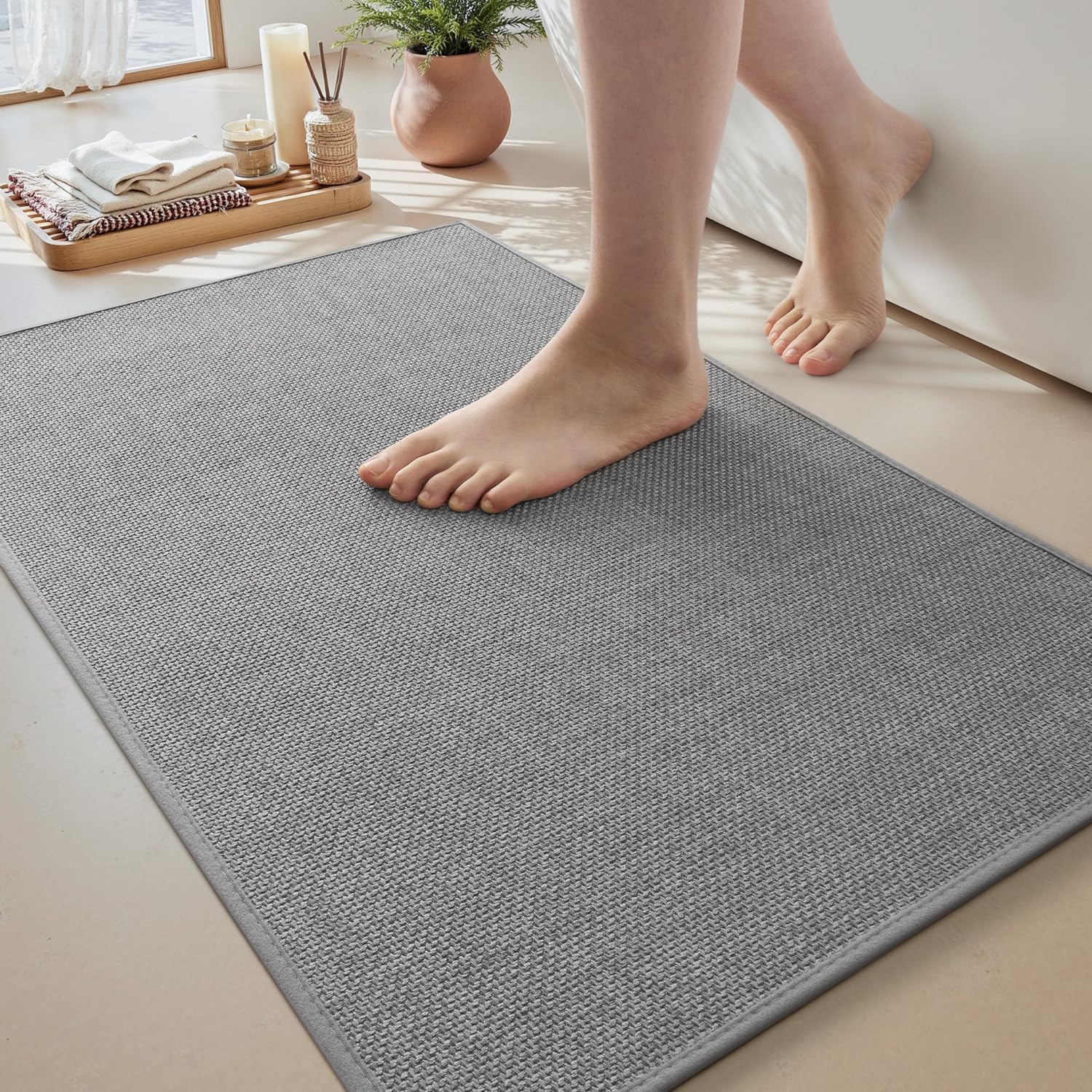 MontVoo Bath Mat Rug-Ultra Thin Non Slip Bath Mats for Bathroom Mat Quick Dry Rubber Backing Washable Bathroom