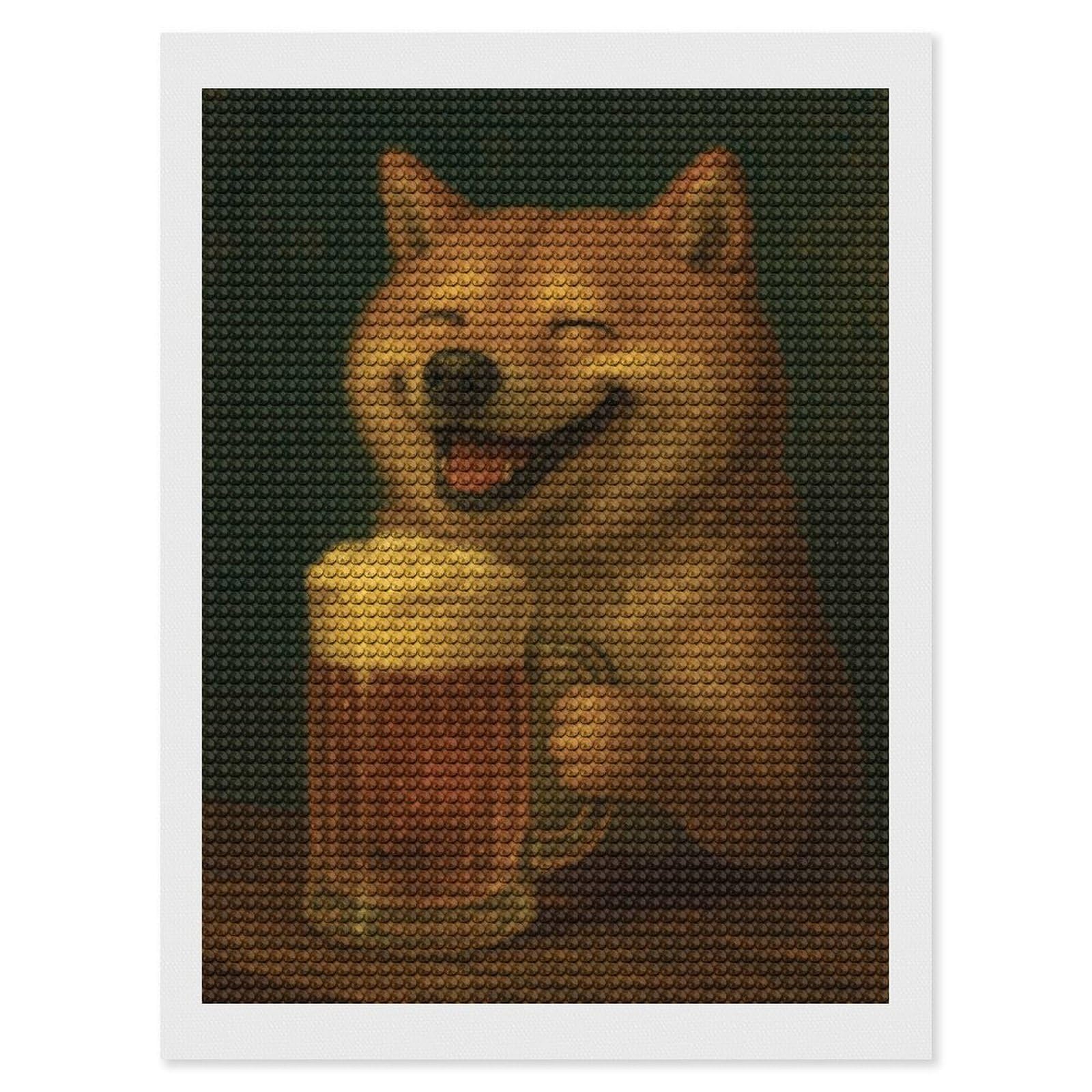 Junmoney Happy Shiba with Beer Diamond Painting Canvas Kit 12"x16", Adhesive Canvas, Christmas Gift, Full Kit Included, Thoughtful Present