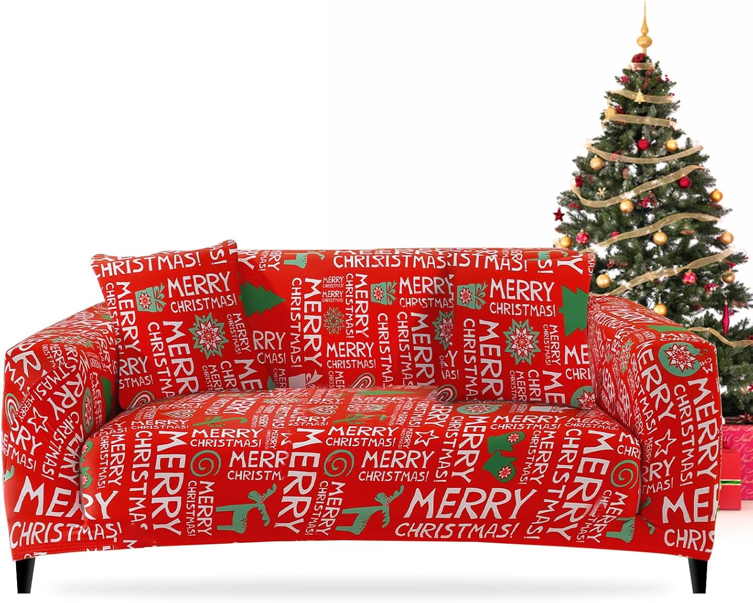 FIGOOO Christmas Sofa Slipcover 1Piece 4 Seater Printed