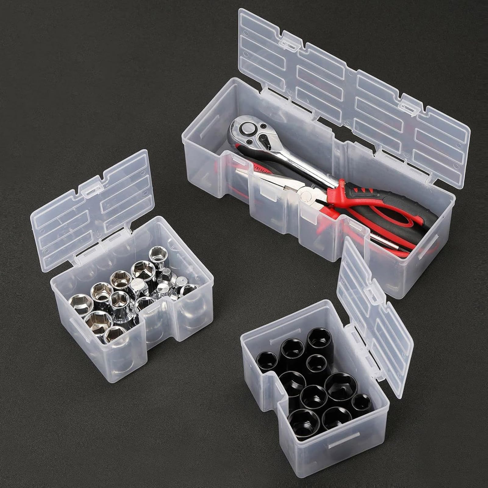 Organizer Małych Narzędzi Odłączany Z Rękojeścią Do Przechowywania | Przezroczyste Pudełko na Drobne Elementy Do Śrub Gwoździ Podkładek Biura Warsztatu