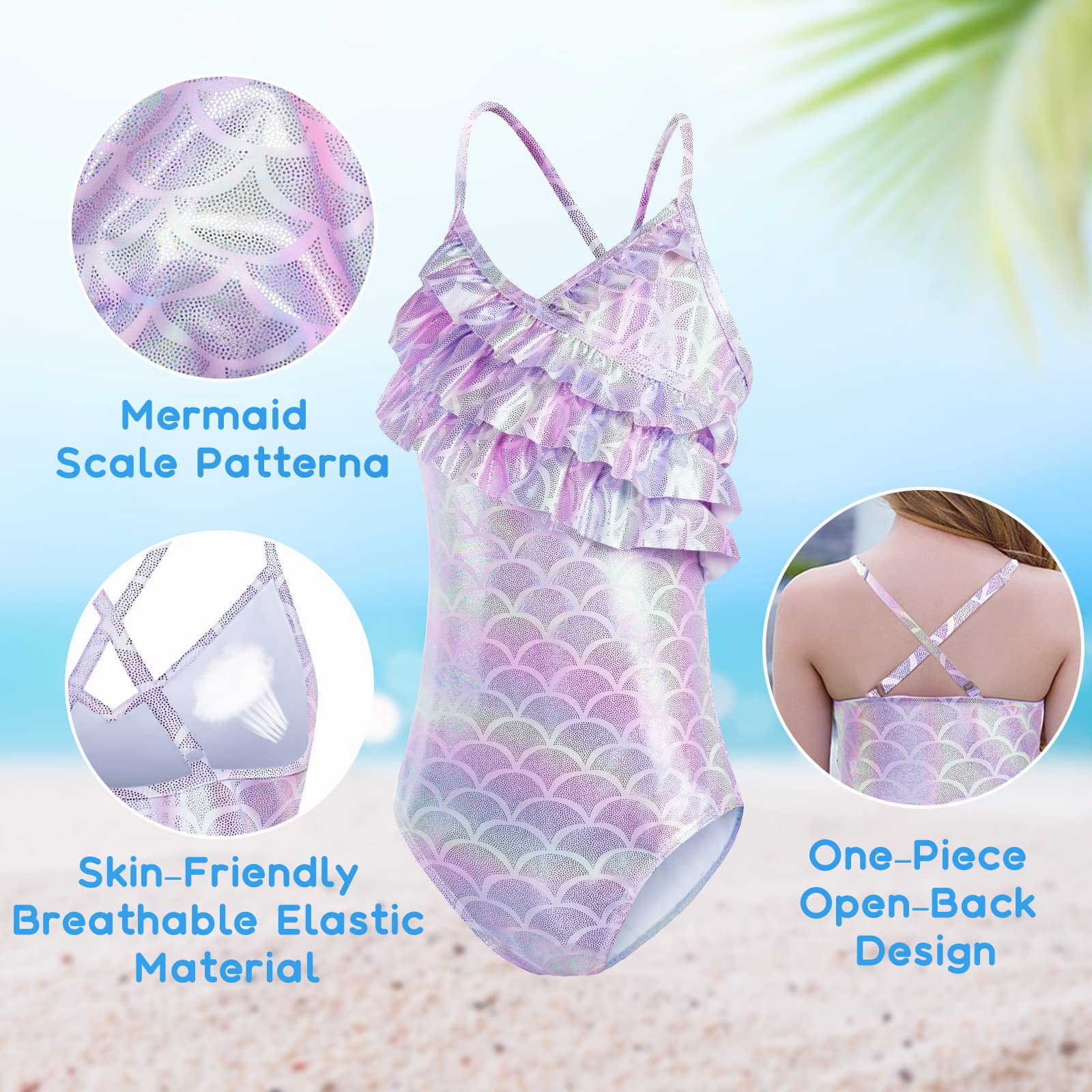 flintronic Costume da Bagno per Ragazze, Costume Intero Bambina Sirena, Bikini da Spiaggia Ragazze, Estivo Senza Manica Costume da Bagno per Spiaggia Estate per Ragazze