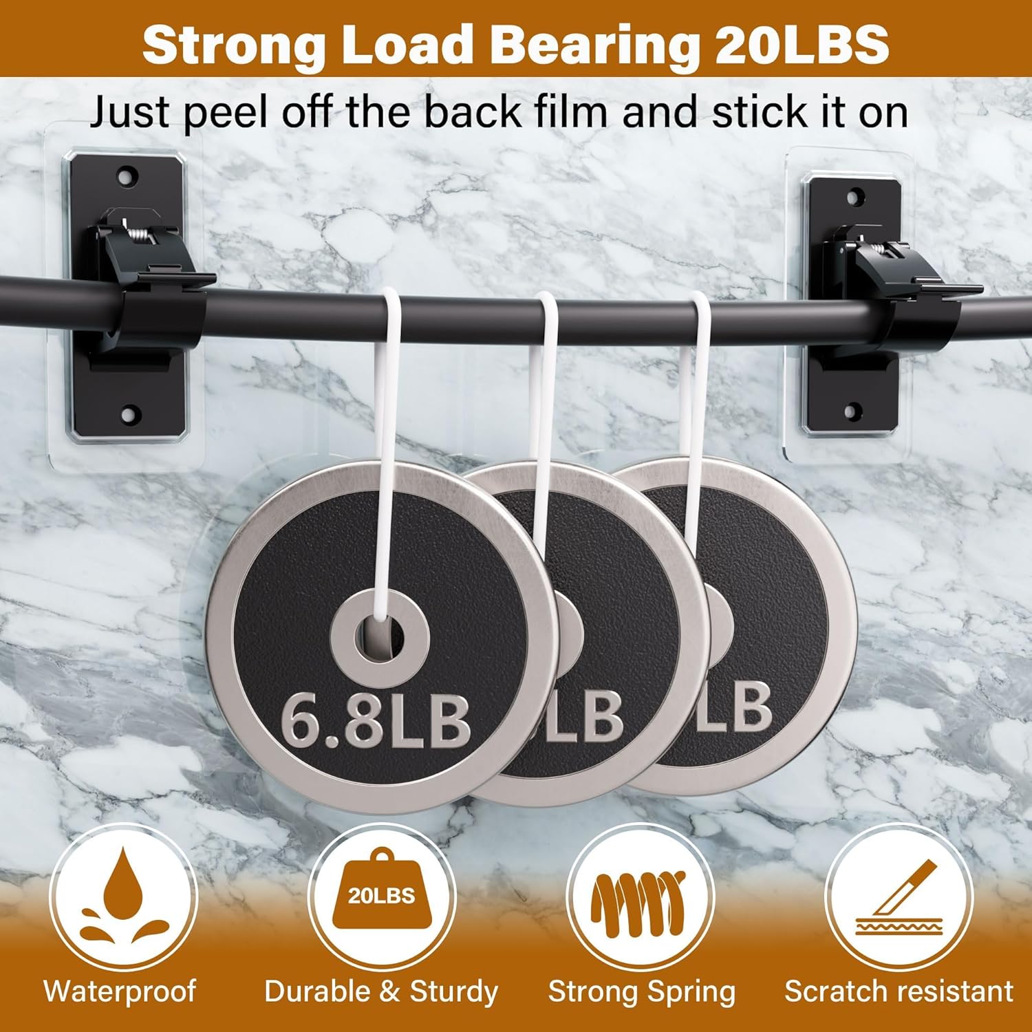 Black Rod Brackets Holders No Drilling, (20 Pack) Self Adhesive Heavy Duty Hooks, Universal Plastic Adjustable Curtain Hangers Support up to 20lbs