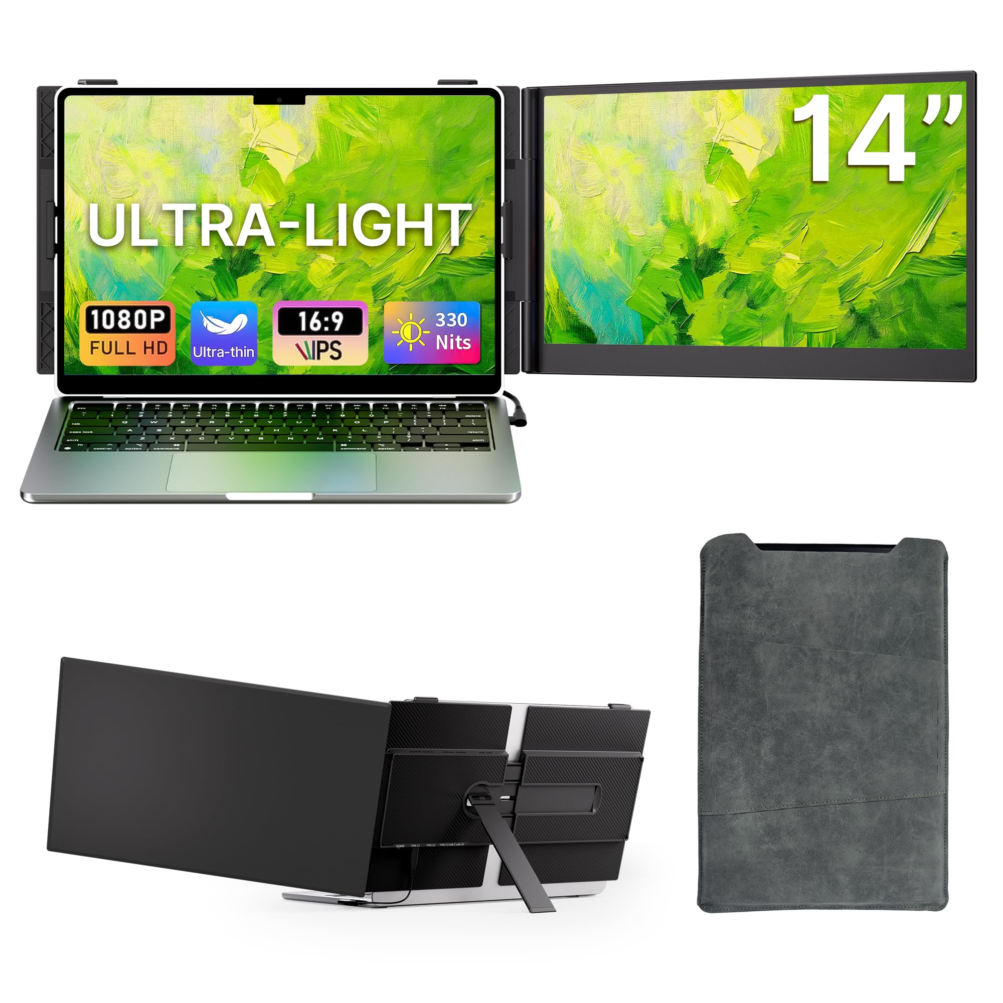 Laptop Screen Extender - 14 Ultra Thin and Light Travel Monitor for Laptop FHD 1080P Portable Second Monitor