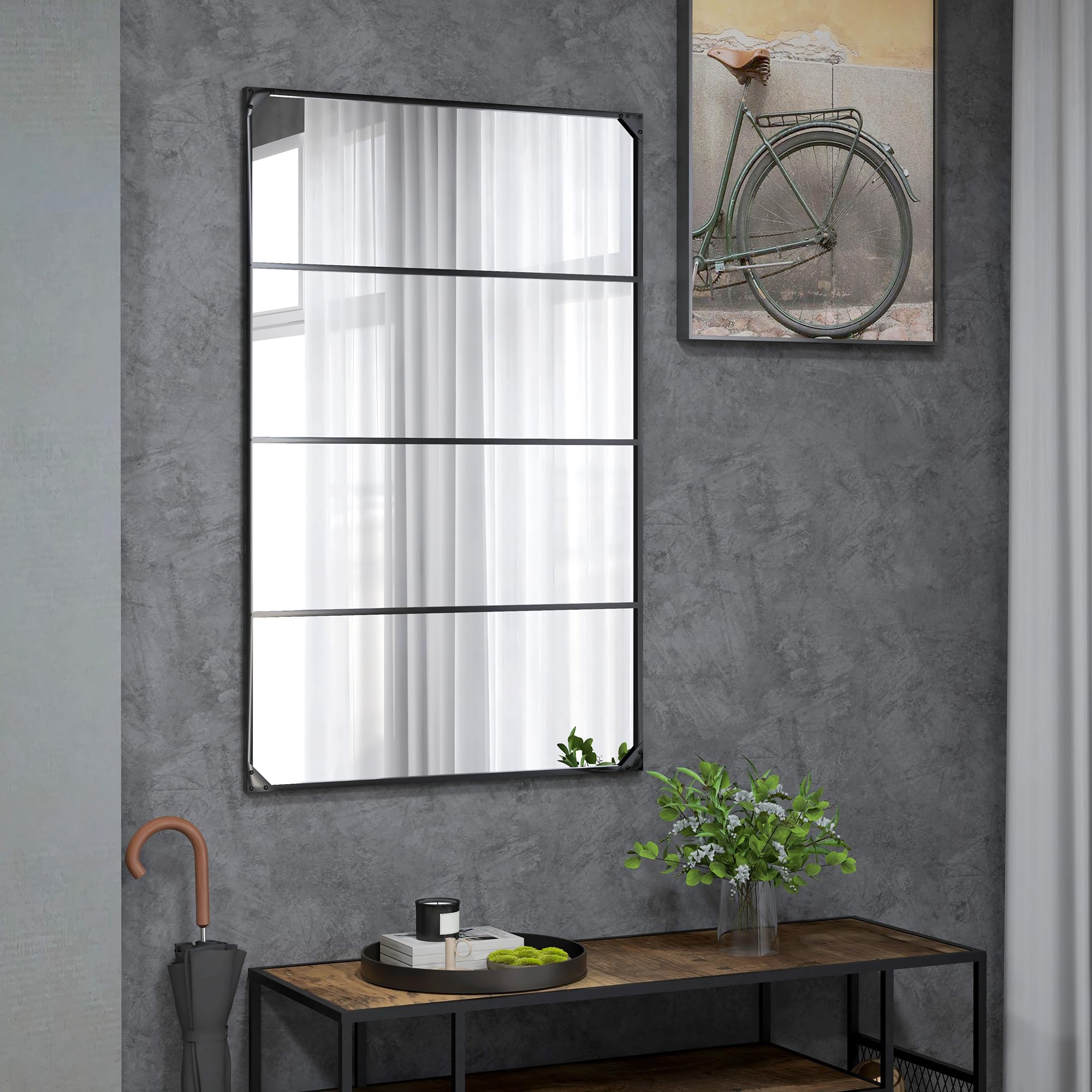 HOMCOM Miroir Mural Verrière Rectangulaire 4 Crochets 109 x 69 cm Noir