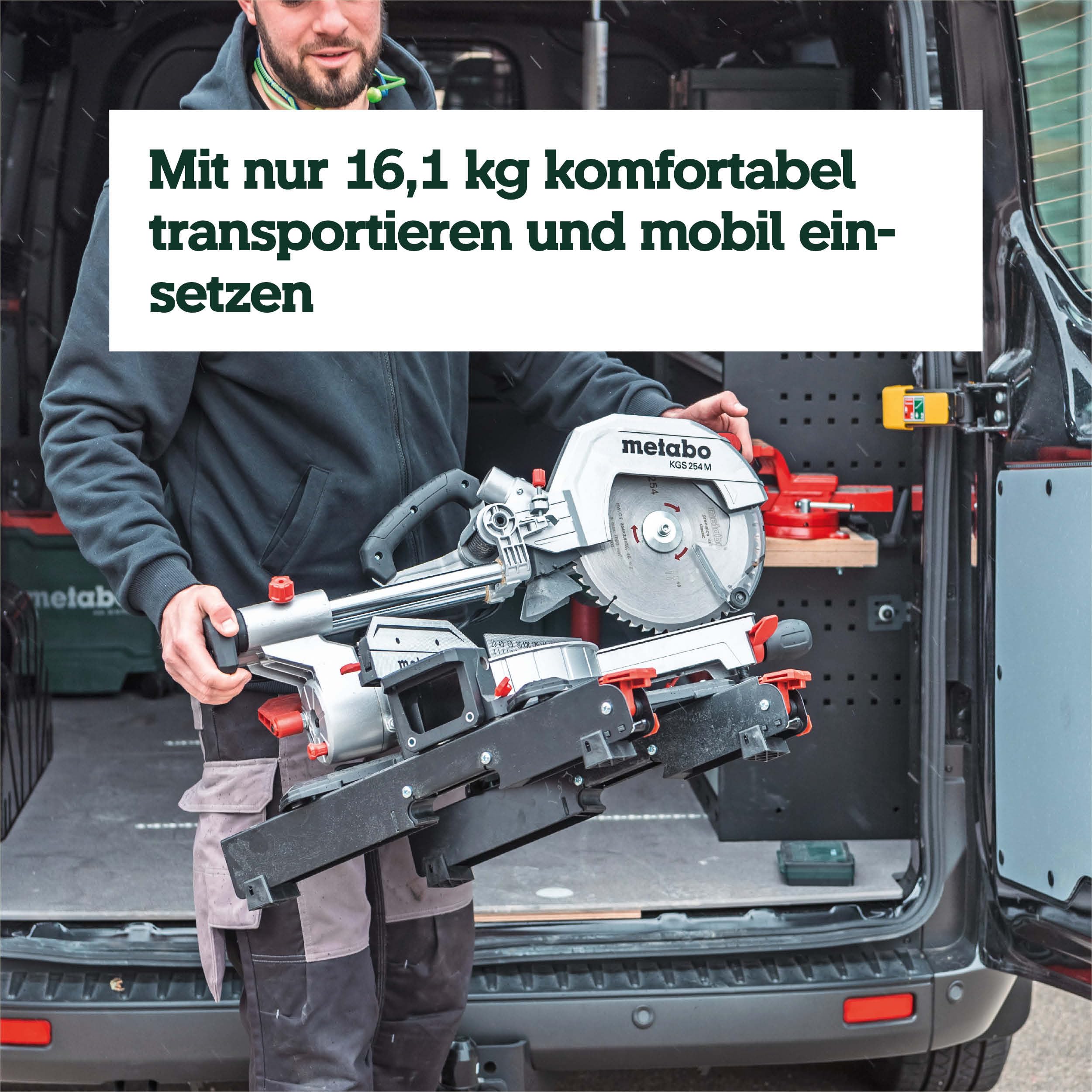 metabo Kapp- und Gehrungssäge KGS 254 M, Zugfunktion, 254 mm Sägeblatt | Präzise LED Schnittlinie PCL, Sanftanlauf, inkl. Sägeblatt Precision Cut Wood, Materialklemme & Spänefangsack