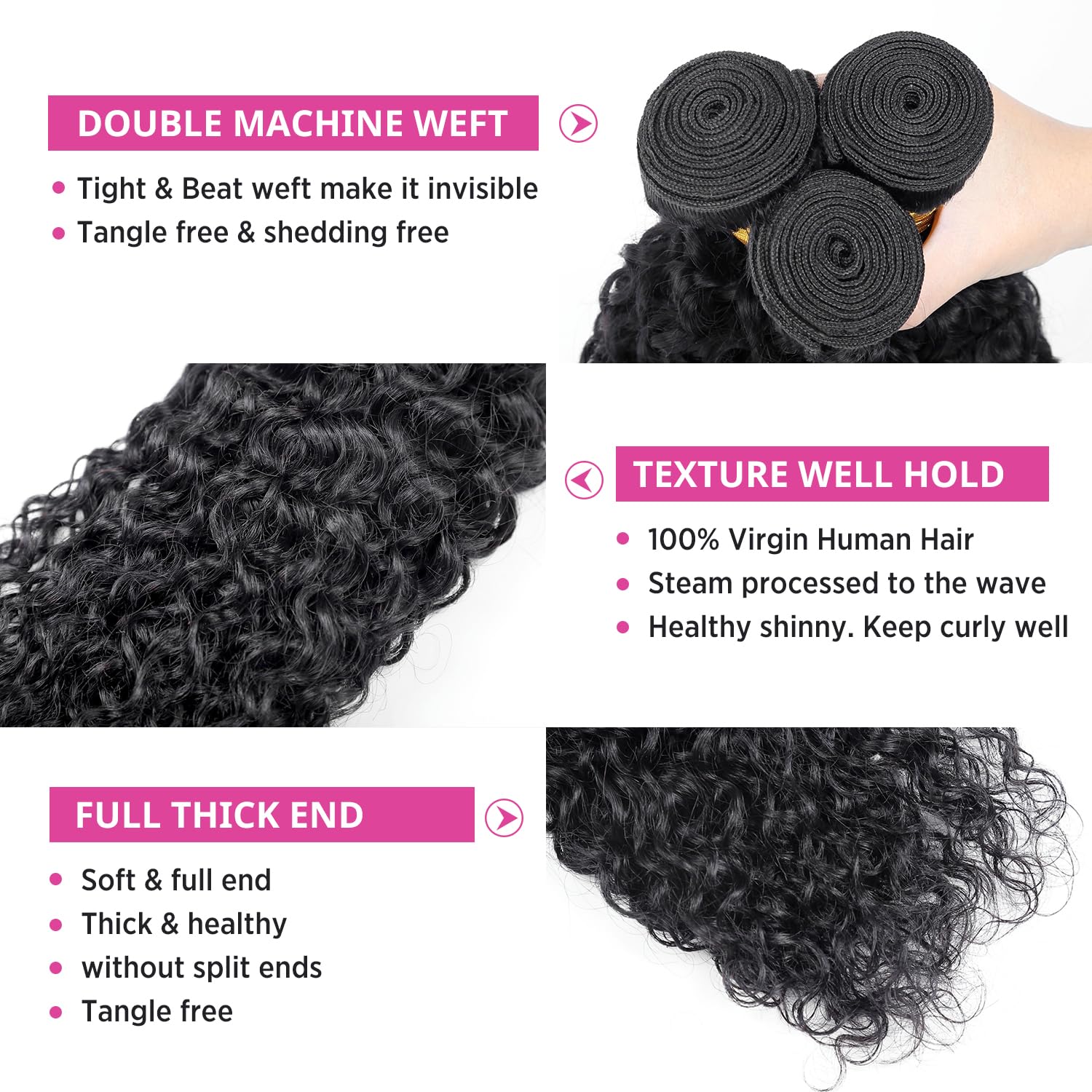 Kinky Curly Bundles Human hair 101214Inch 100% Brazilian Unprocessed Real Human Hair Extensions Natural Black Color 3Bundles Can be full with Head, Quick Weave Bundles Human Hair for Women