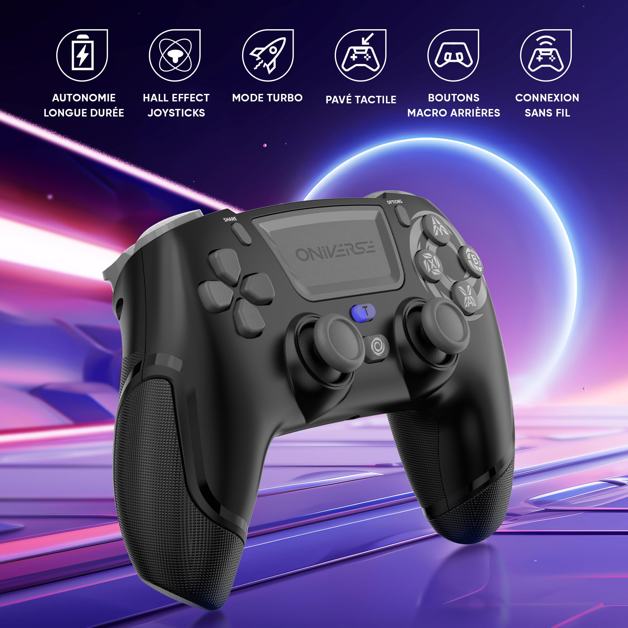 Manette sans fil pour PS4 PS3 PC ANDROID iOS, Sortie Casque, Joystick Hall Effect, Batterie Rechargeable 1000mAh, boutons macro, mode Turbo, Wake up, Gyroscope 6 axes, Revolt Wasp Black