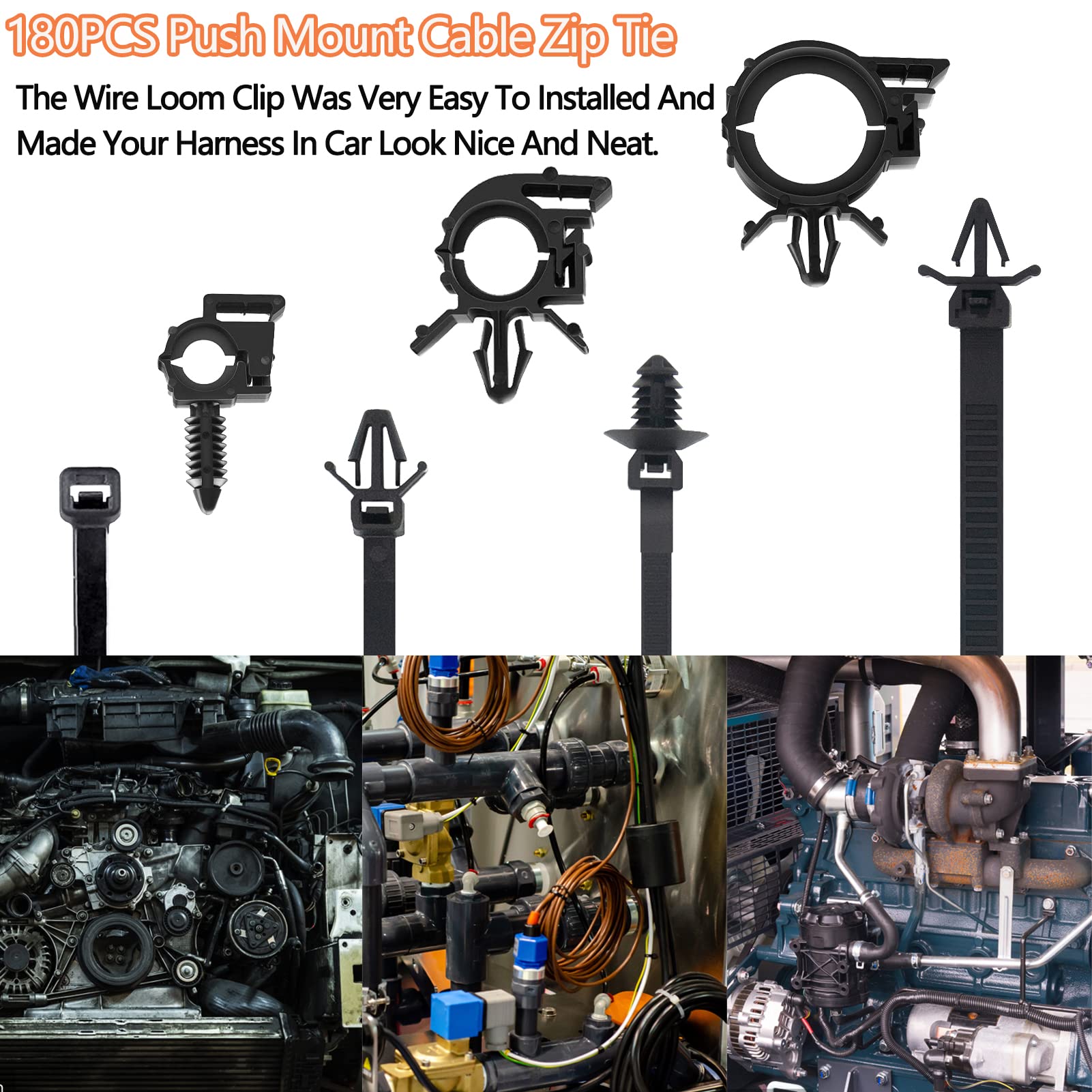 180 fascette per cavi con montaggio a spinta con clip per instradamento del telaio dell'auto, clip per cavi di fissaggio per organizzare cavi e cavi, clip per auto contiene 7 misure universali,