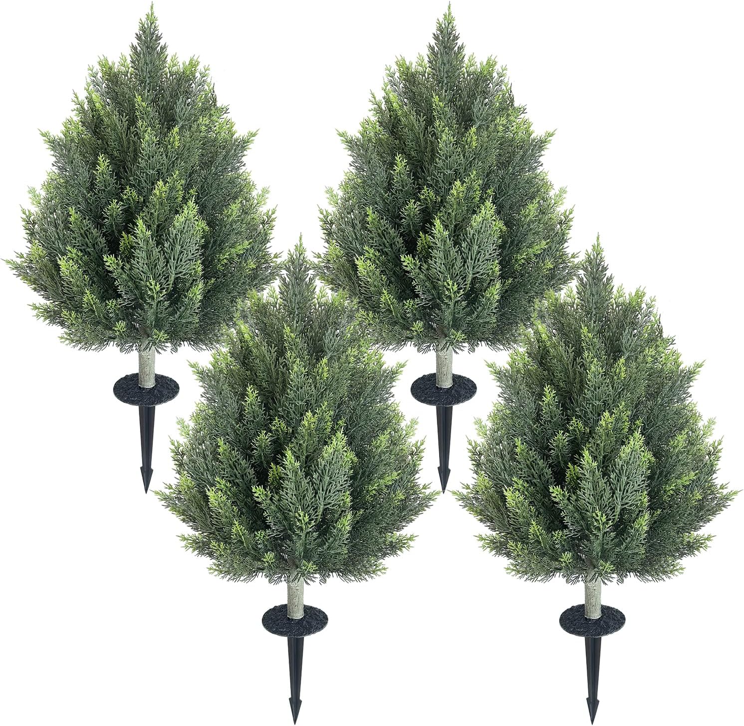 28inch Artificial Topiary Tree Set of 4 Beautiful Realistic Faux Cedar Pines Christmas Trees UV Rated Fake Shrubs for Front Porch Faux Plants Indoor and Outdoor Decor