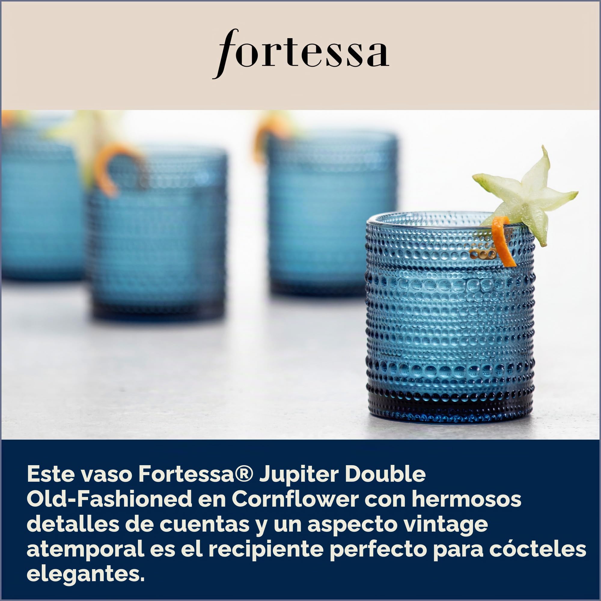 Fortessa D&V Jupiter - Juego de 6 vasos dobles de estilo antiguo, 10 onzas, aciano