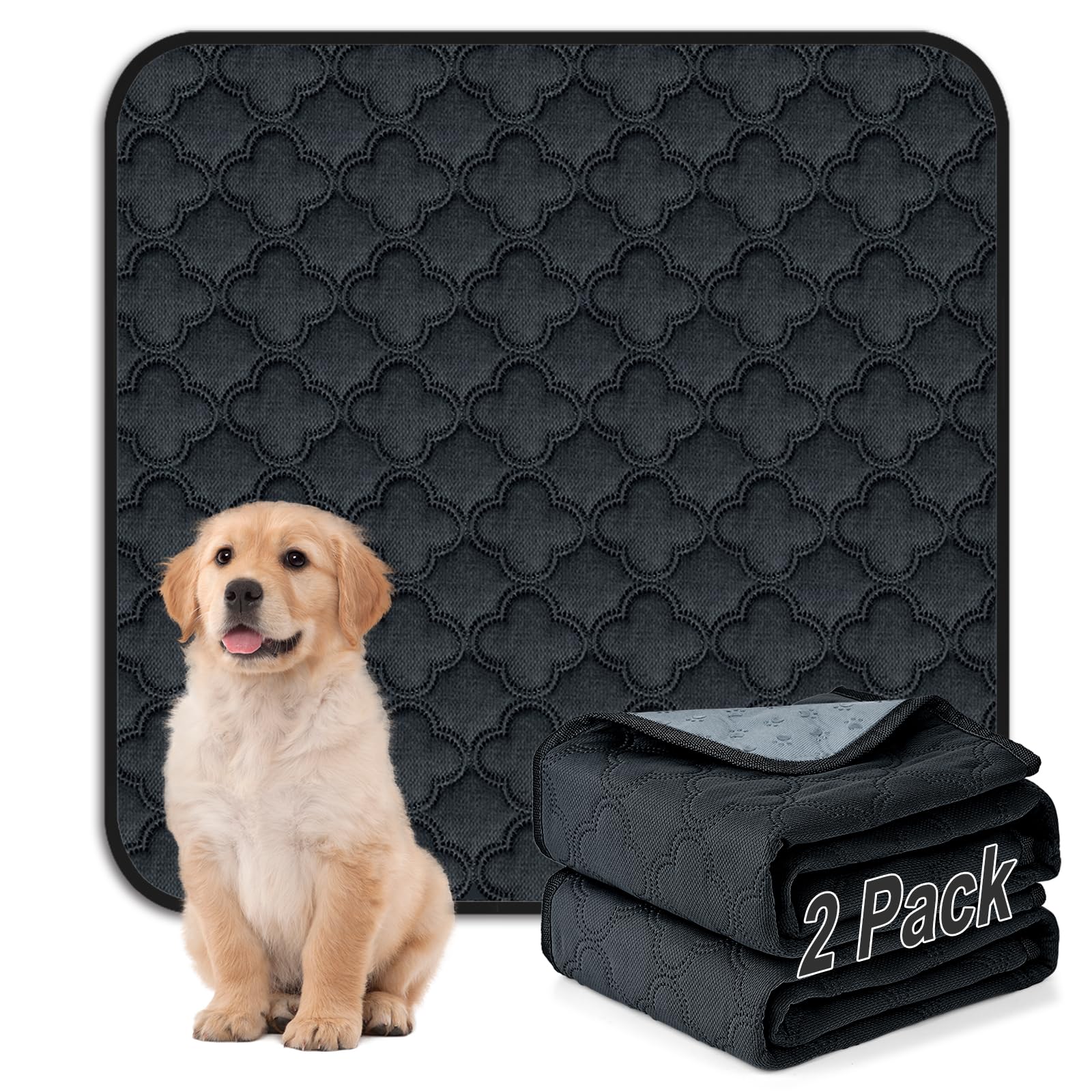 FunFurry Washable Puppy Pads - 2 Pack Reusable, Waterproof Training Pads, Guinea Pig Cage Liner with Non-Slip Backing (Dark Grey, 31" X 36")