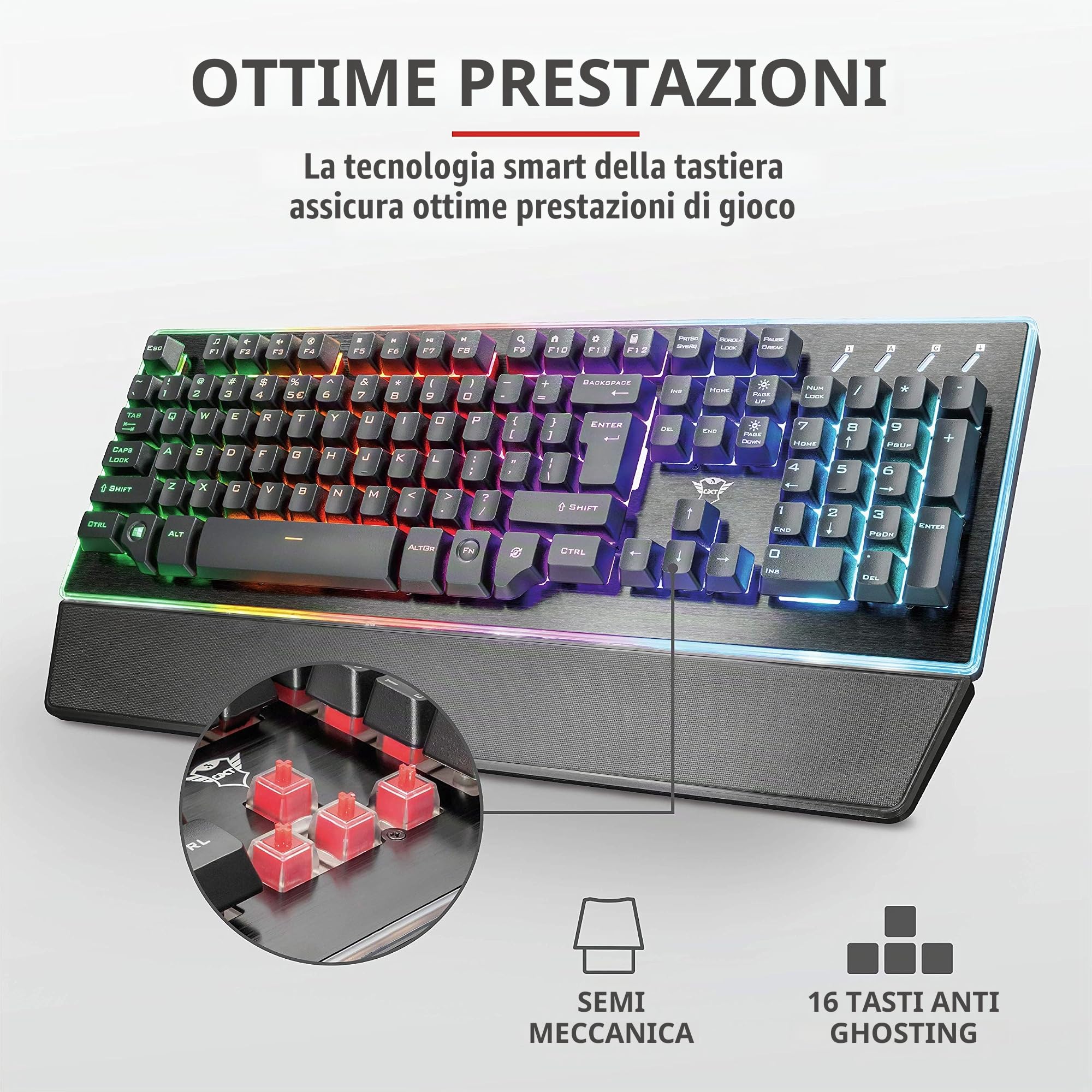 Trust Gaming Trust GXT 860 Thura Tastiera Gaming Semi-meccanica LED, Piastra Superiore in Metallo, Nero [Italia]