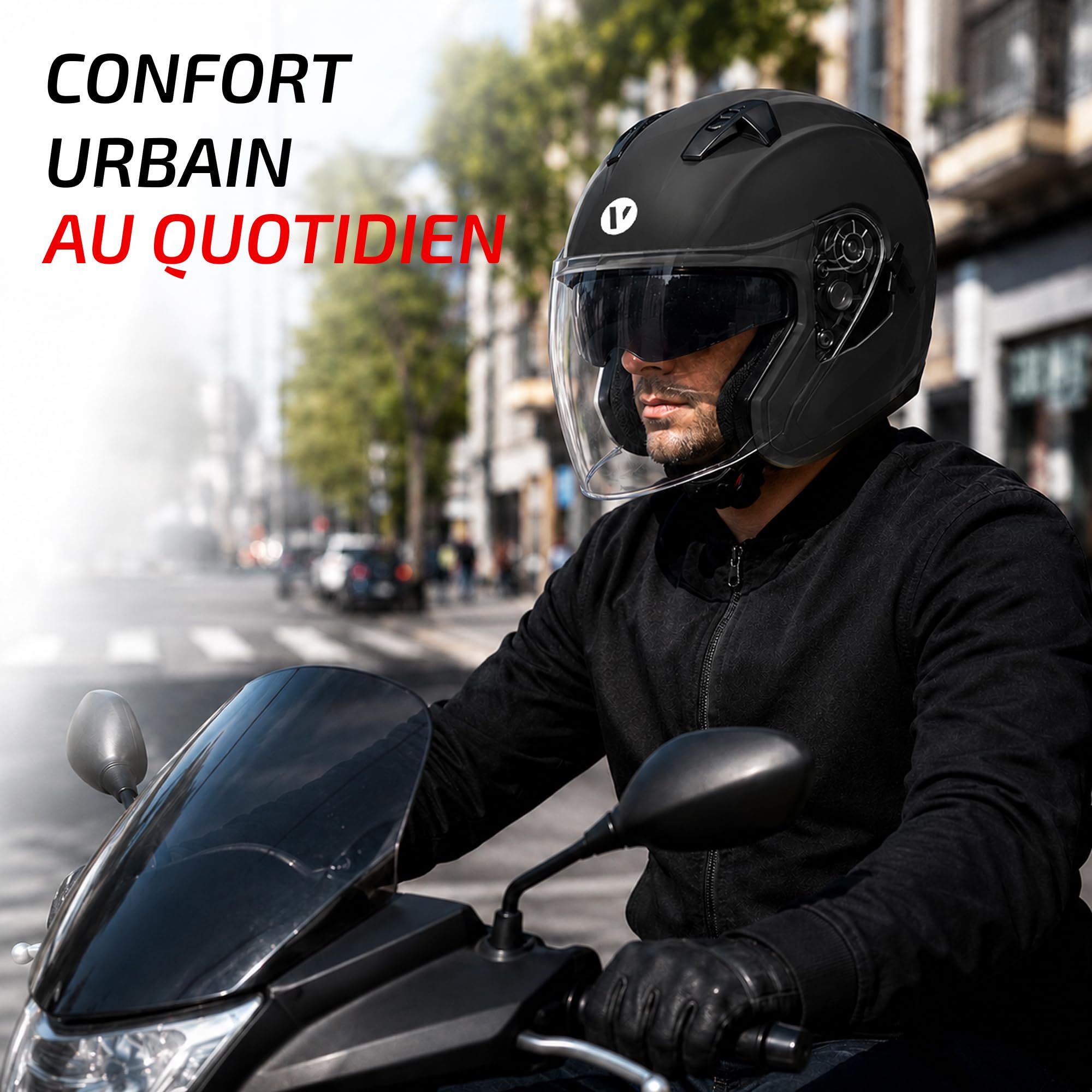 Casque Moto Jet Homologué ECE 22.06 – Double Visière avec Pare-Soleil Interne | Casque Scooter Aéré Homme Femme Fermeture Micrométrique | Idéal Moto Scooter Ville