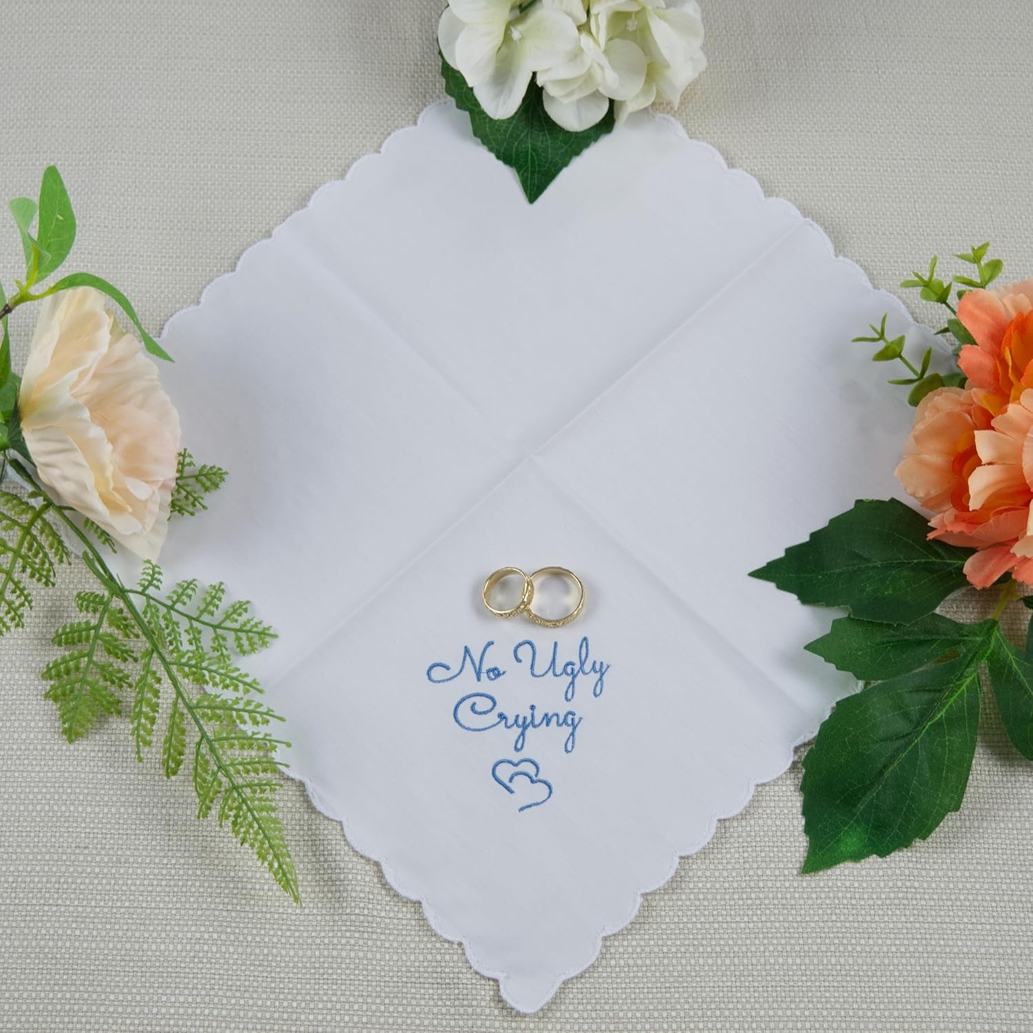 Cotton Wedding Handkerchief with Scalloped Edges, Mother of Bride & Groom Gifts, Envelope Gift Box & Card - Image 6