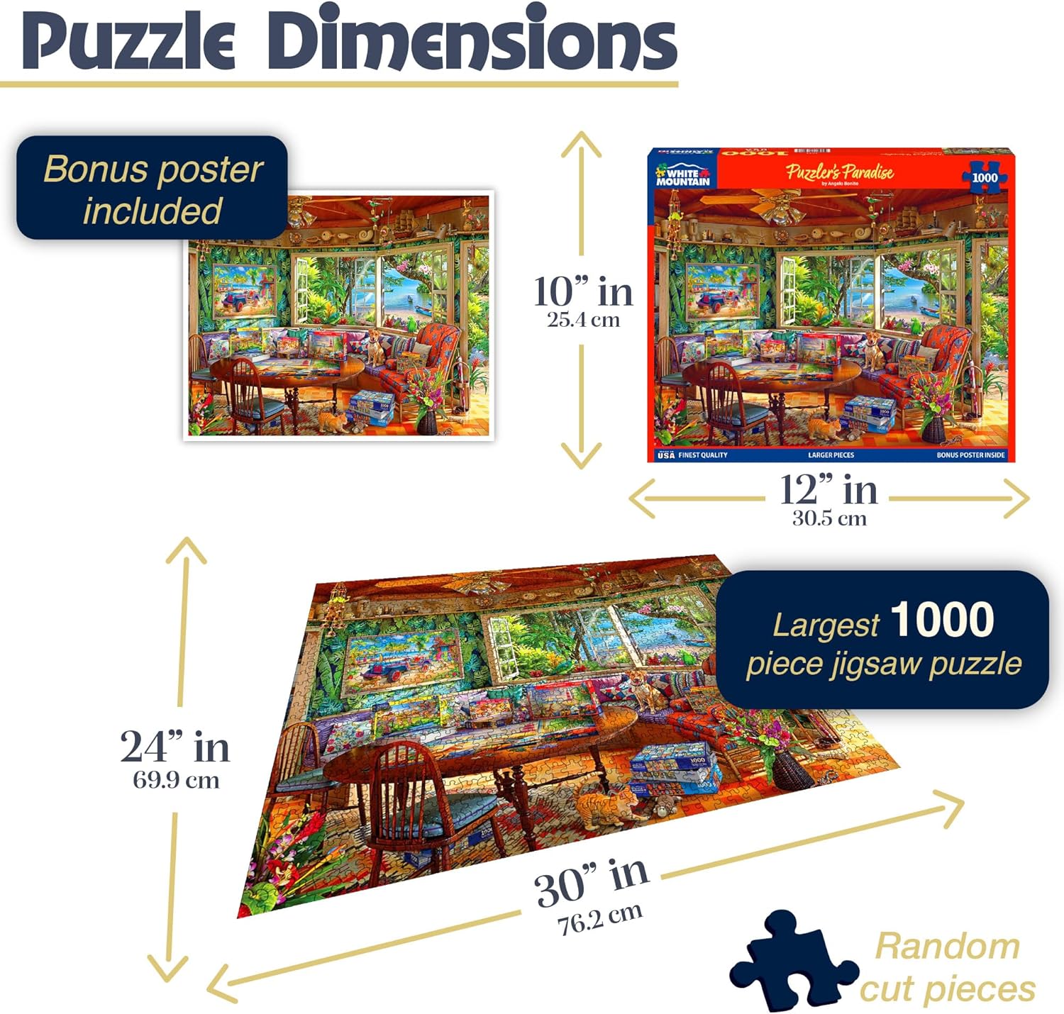 White Mountain 1000 Piece Jigsaw Puzzle Scenic Lake Cabin Puzzles with Large Pieces Gift for Adults and Family 24"x30" - Puzzler’s Paradise