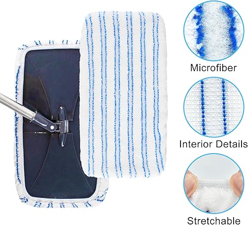 Miniatura 4 de Trapeador plano de microfibra extra grande con 4 almohadillas reutilizables para limpieza de suelos, mango de trapeador de acero inoxidable de 4