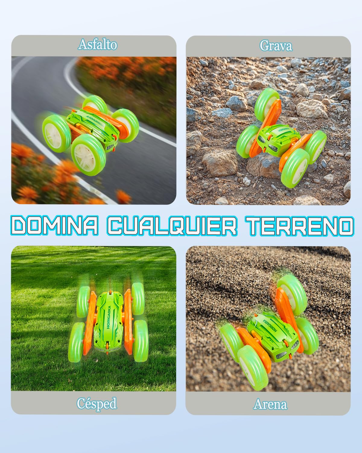 Fantocemea Coche Teledirigido, Luces LED Geniales, Coche RC con Efecto de Niebla, 2.4 GHz 360° Giro de Doble Cara, Regalo de Acrobacias para Niños de 6 a 12 Años（Verde — view 5