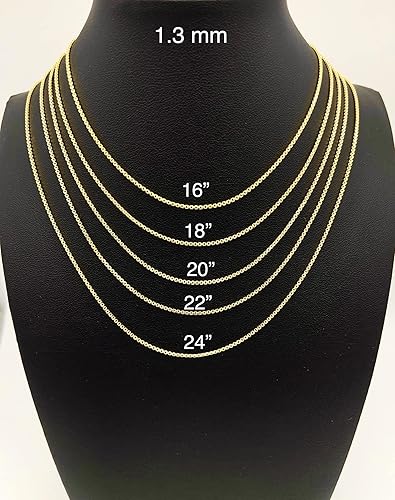 Miniatura 4 de JEWELHEART Cadena de eslabones cuadrados de oro macizo de 14 quilates, 1,3 mm, 1,8 mm, 2,1 mm, 2,7 mm, 3,4 mm, en oro amarillo y blanco, con corte