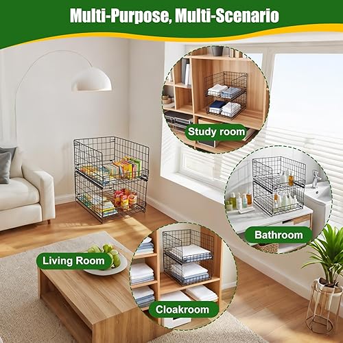 Miniatura 6 de Cesta de almacenamiento de 4 niveles, organizadores de armario apilables, sistema organizador de estantes plegables para armario, ahorro de espacio,