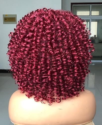 Miniatura 5 de ANNIVIA - Pelucas afro de fibra sintética de cabello rizado con flequillo corto para mujeres negras, resistentes al calor BUG118.