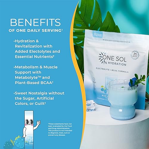 Miniatura 4 de One Sol BCAA y polvo de electrolitos para hidratación y energía, fórmula totalmente natural, 100% vegano, sin OMG, sin gluten y sin soja, promueve