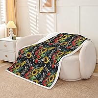 Vista 3 de Sunflower Throw Blanket,Dragonfly Animals Fleece Blanket for Bedroom Decor,Rustic Strawberry Fruit Flowers Super Soft Blankets for Sofa Couch for