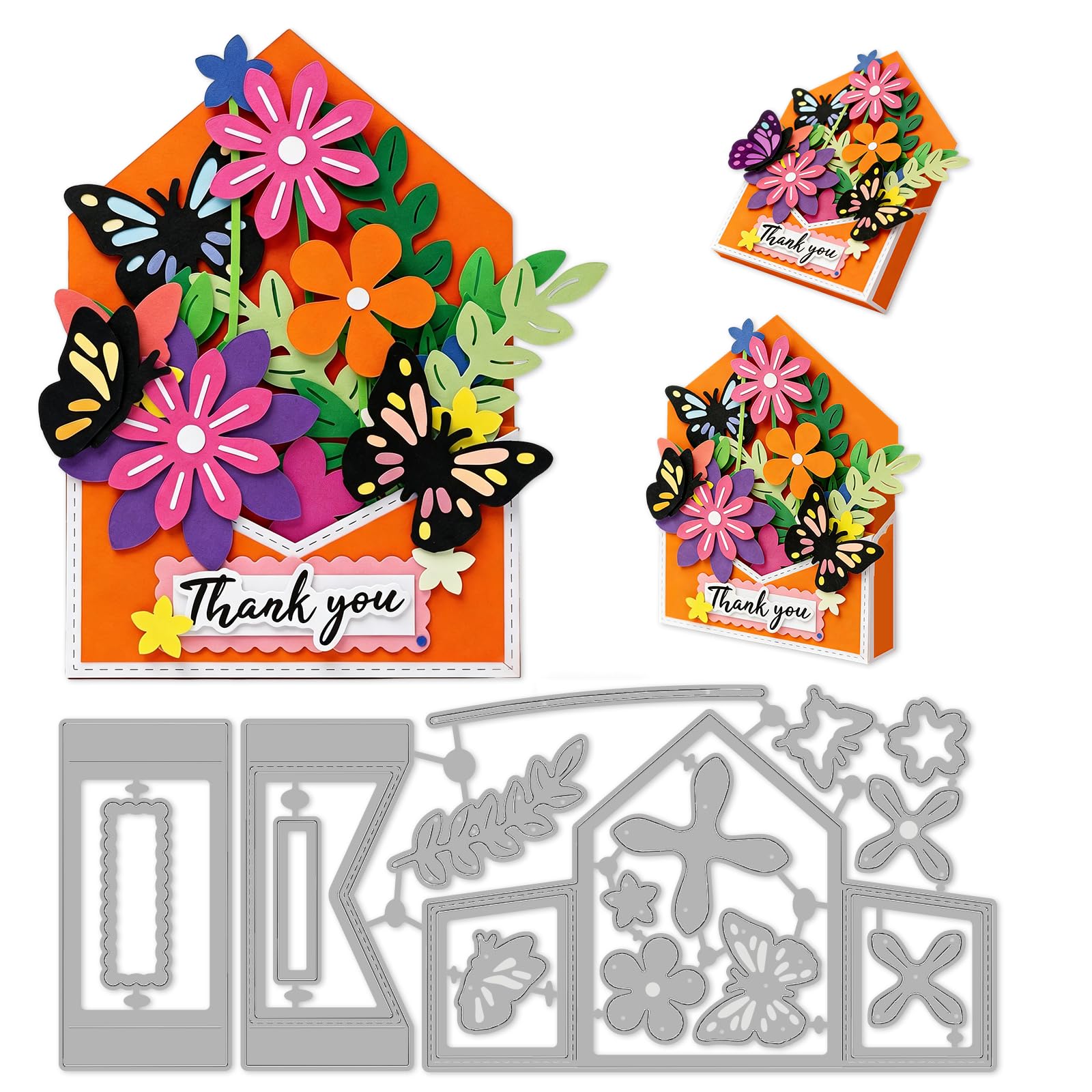 INFUNLY 16Pcs 3D Butterfly Box Die Cuts Flowers Cutting Dies Pop Up Bouquet Metal Die Cuts for Card Making Layered Embossing Templates for DIY Scrapbook Paper Craft Album Decorative Gift