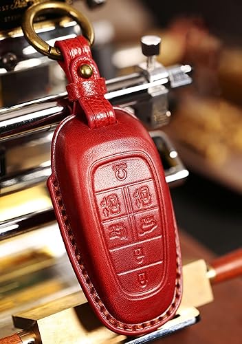 Miniatura 4 de ontto Compatible con Hyundai Sonata Santa Fe Tucson - Funda de cuero para llaves con llavero de protección completa, Negro (7-btn)