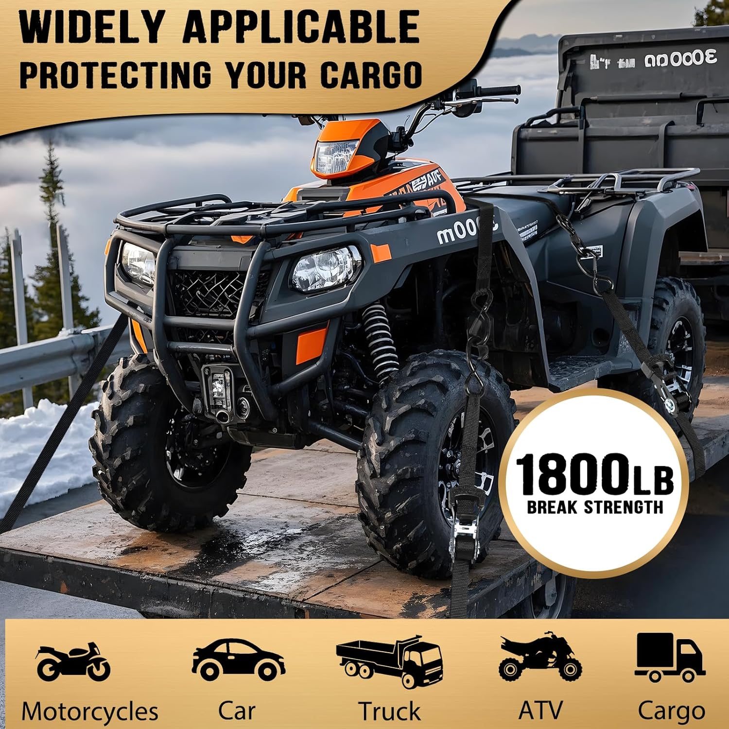 Ratchet Straps - Heavy Duty Tie Downs Straps - 1 Inch x 15 Feet 4 Pack - Safety S Hooks & Soft Loops, 1800LBS Break Strength for Men, Trucks Cargo Moving appliances Motorcycle ATV - Image 7