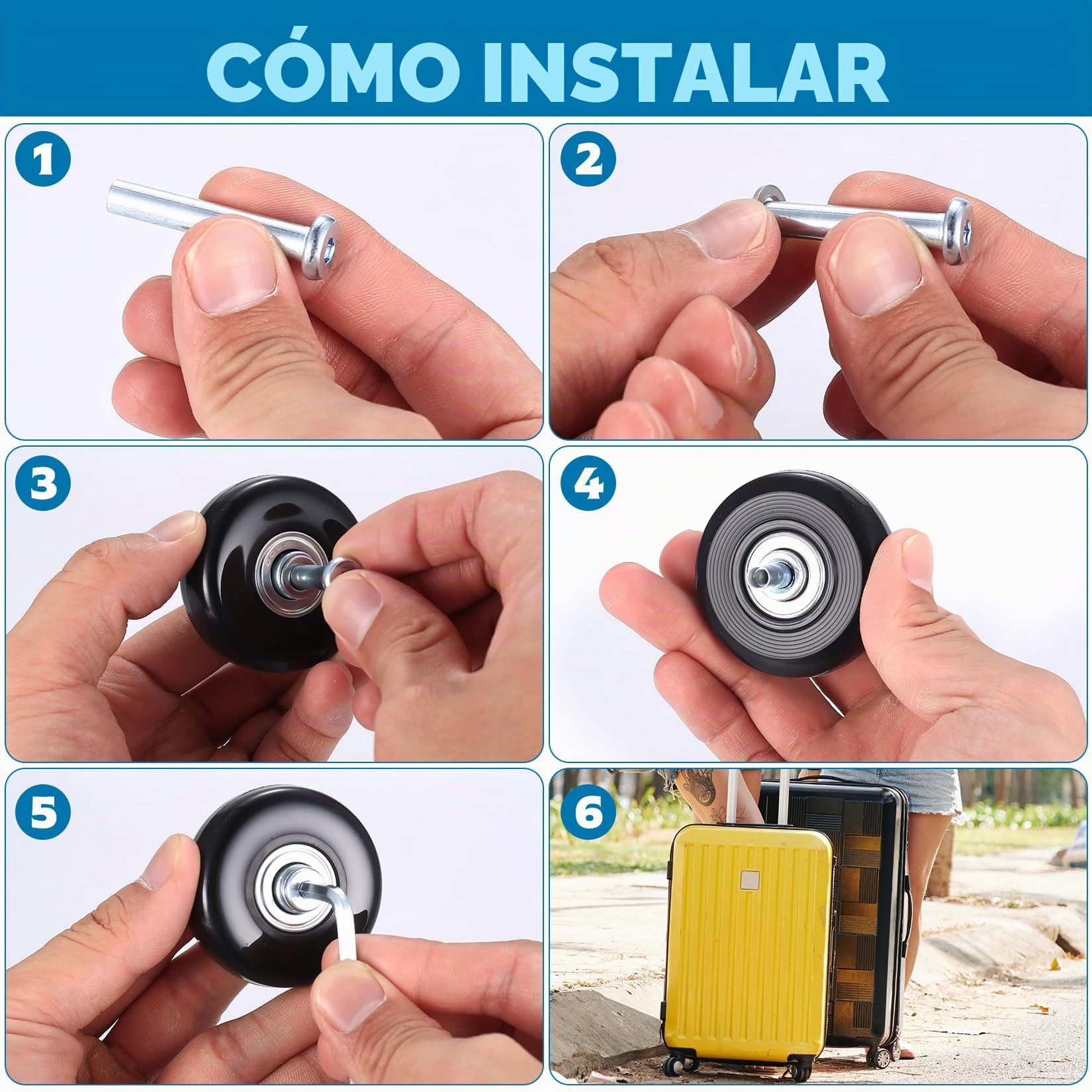 4 Piezas Ruedas de Maletas de Reemplazo, 50 x 17 mm Repuesto de Ruedas para Maletas de Viaje, Ruedas de Equipaje, Ruedas Maletas Repuesto Rueda Maleta para Carritos de Equipaje Trolley Reparacion