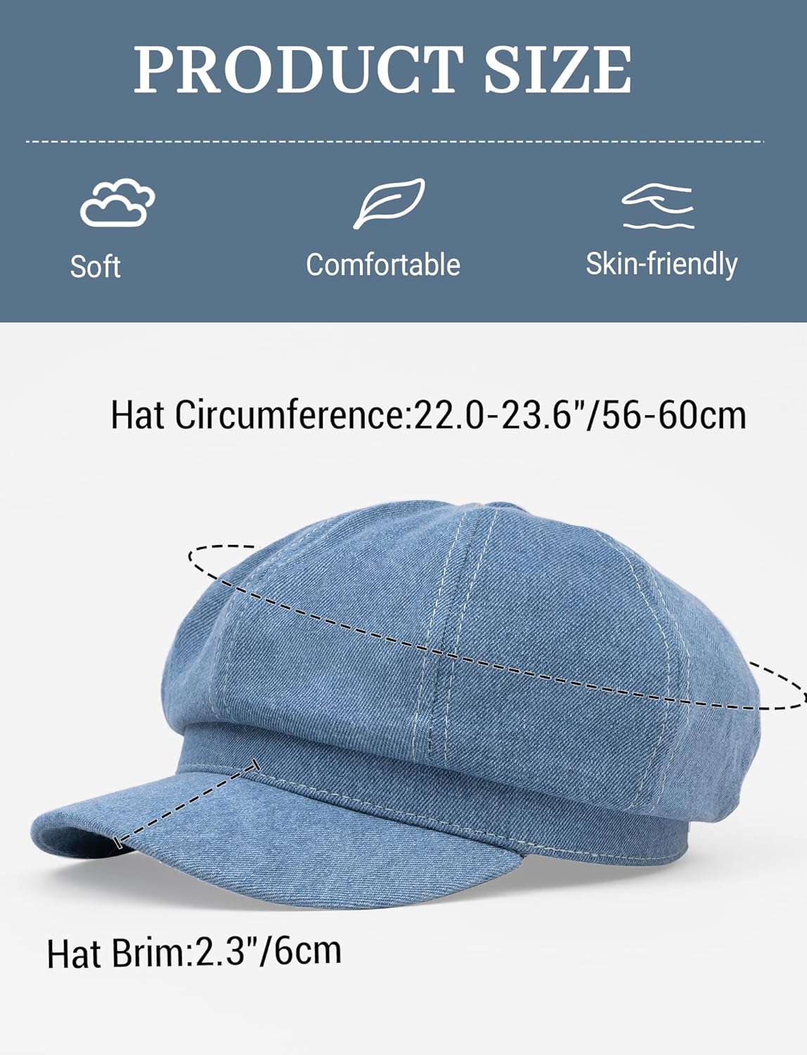 FEOYA Women Denim Newsboy Hats Cotton Casual Cabbie Hat Stylish Beret French Cap Paperboy Caps - Image 6